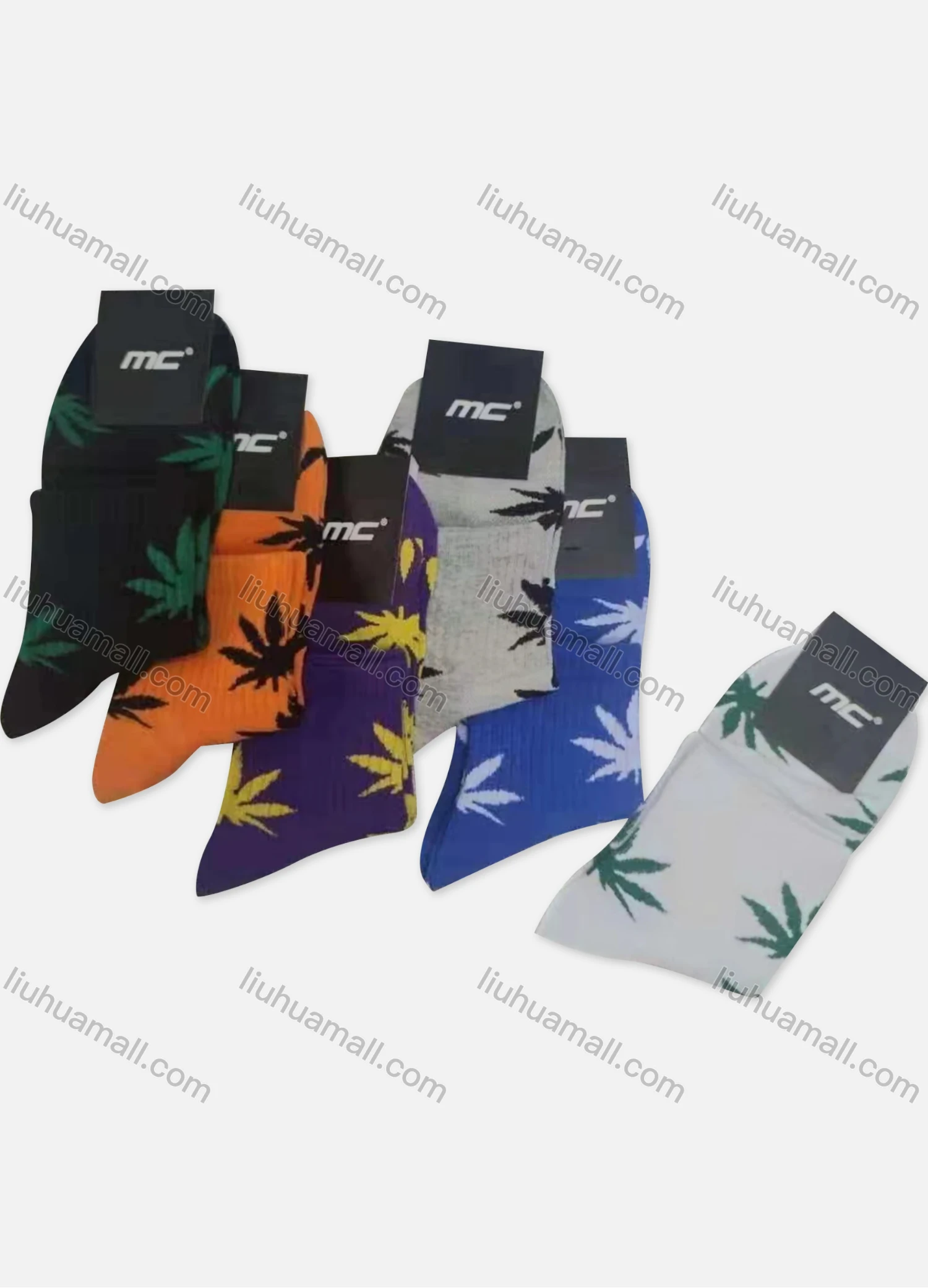 Wholesale Men's Casual Leaf Print Mid-calf Socks 10 Pairs - Liuhuamall
