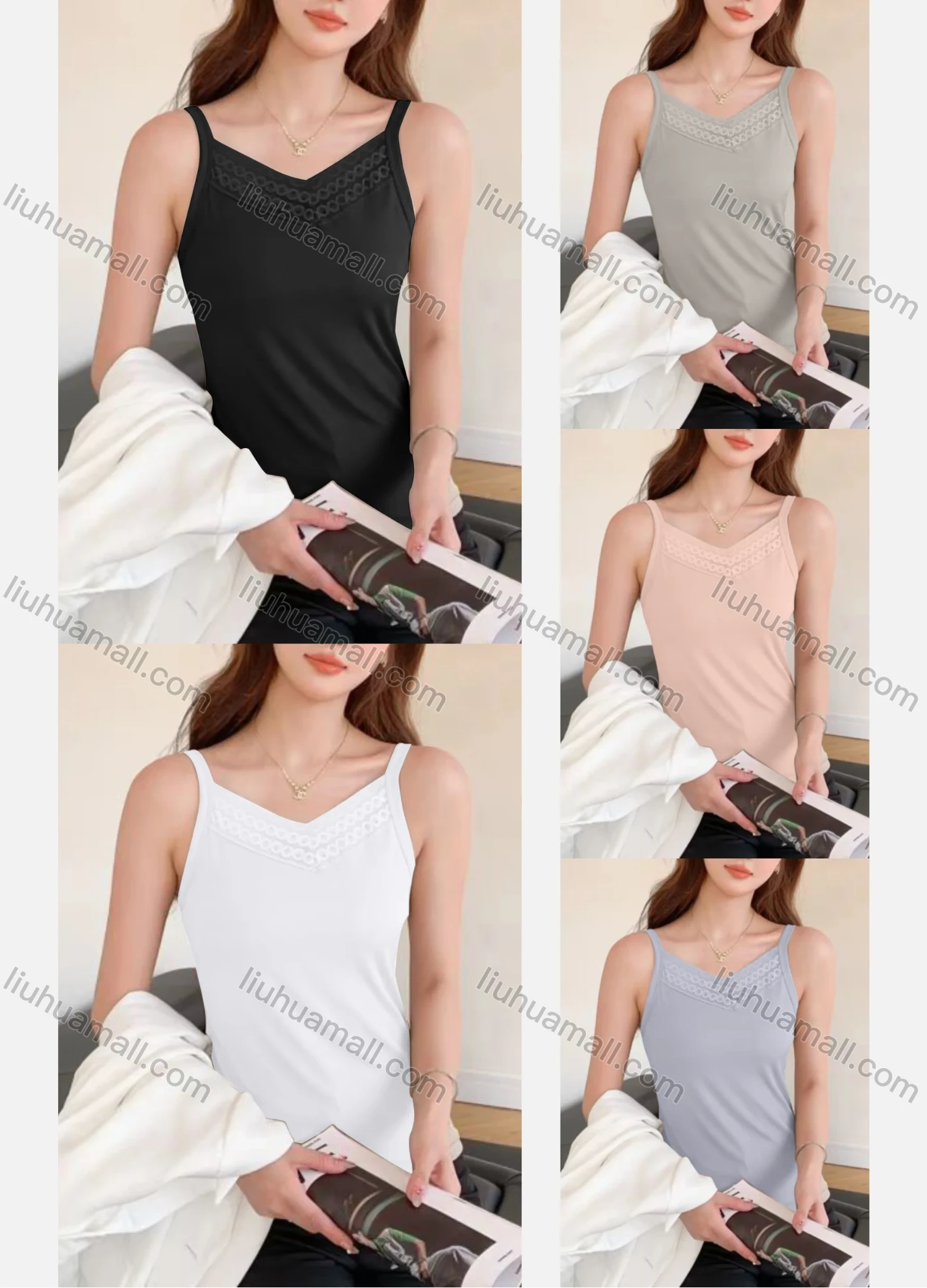 Wholesale Women's Casual Plain Ribbed Slim Fit Cami Top - Liuhuamall