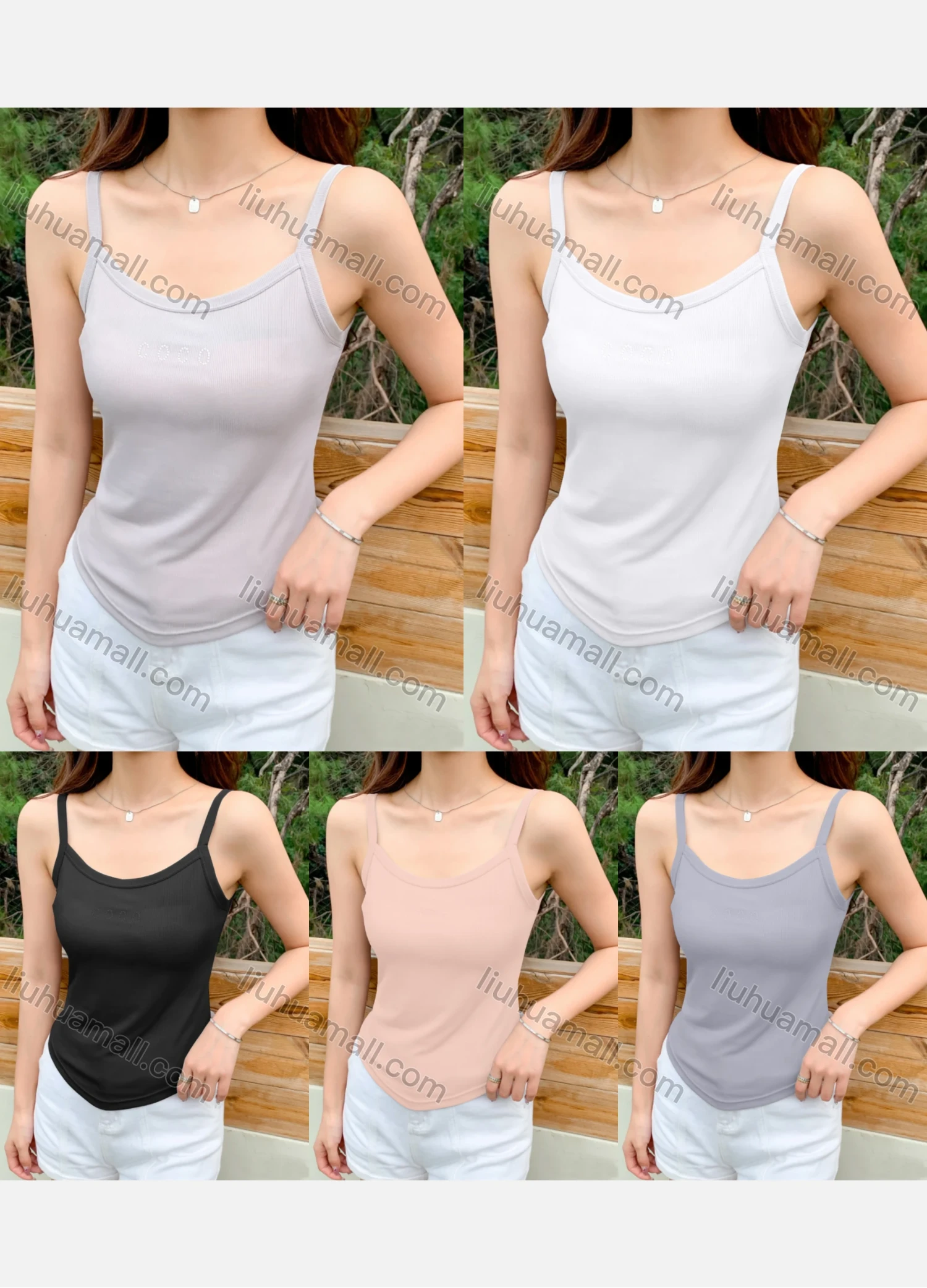 Wholesale Women's Casual Plain Ribbed Slim Fit Cami Top - Liuhuamall