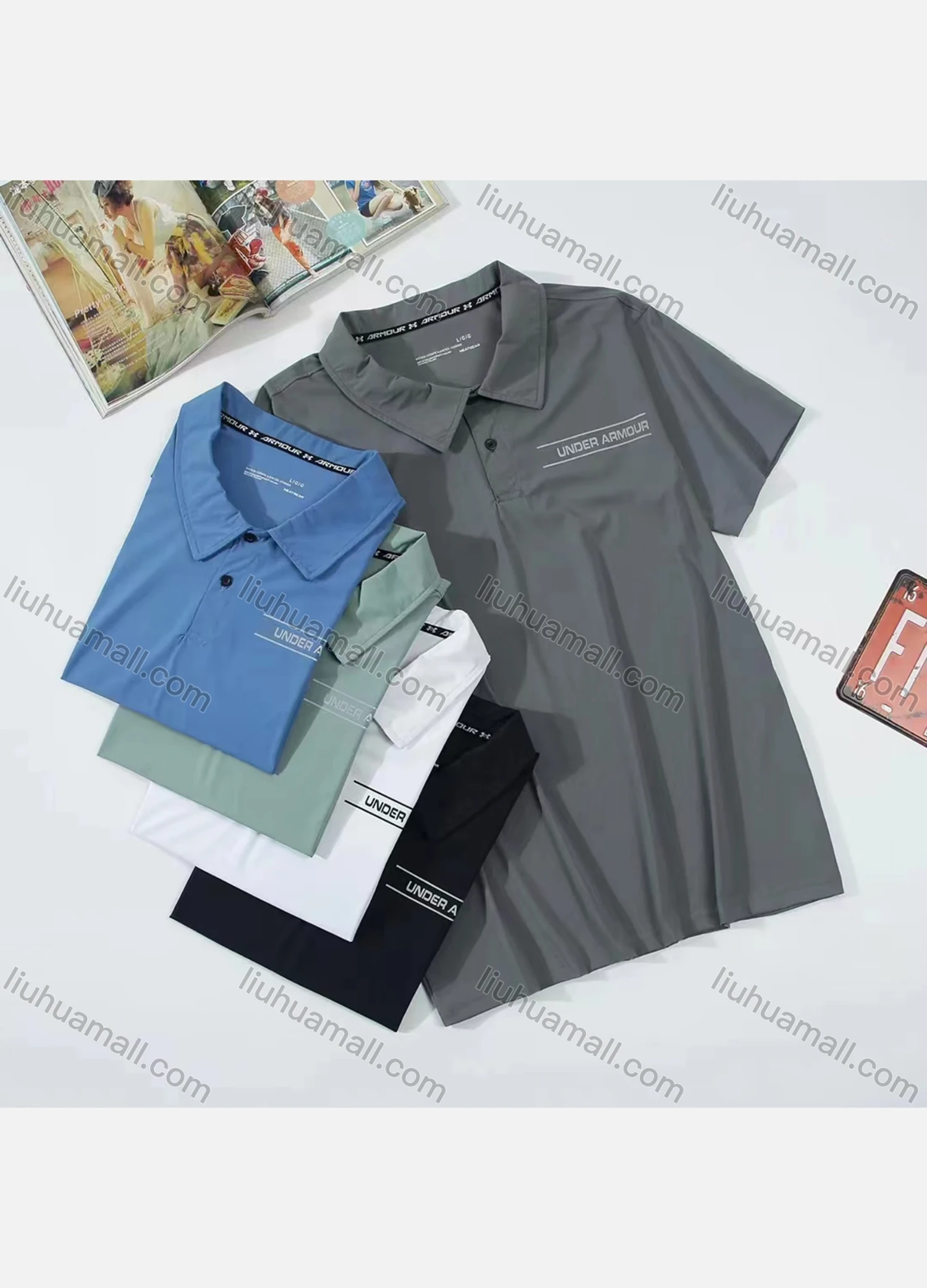 Wholesale Men's Casual Letter Print Short Sleeve Button Front Polo Shirt - Liuhuamall