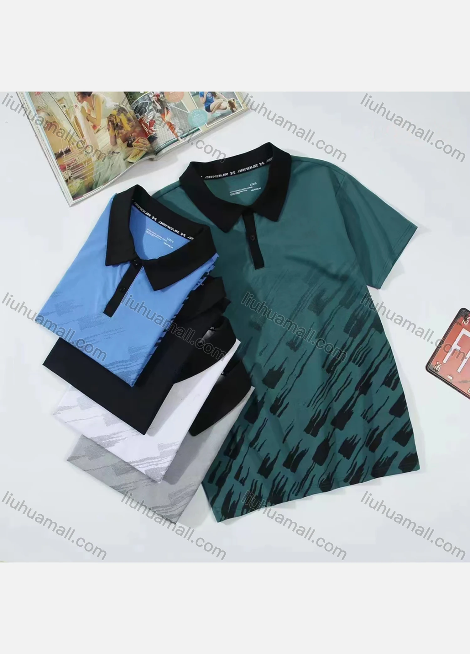 Wholesale Men's Casual Abstract Print Contrast Color Short Sleeve Polo Shirt - Liuhuamall