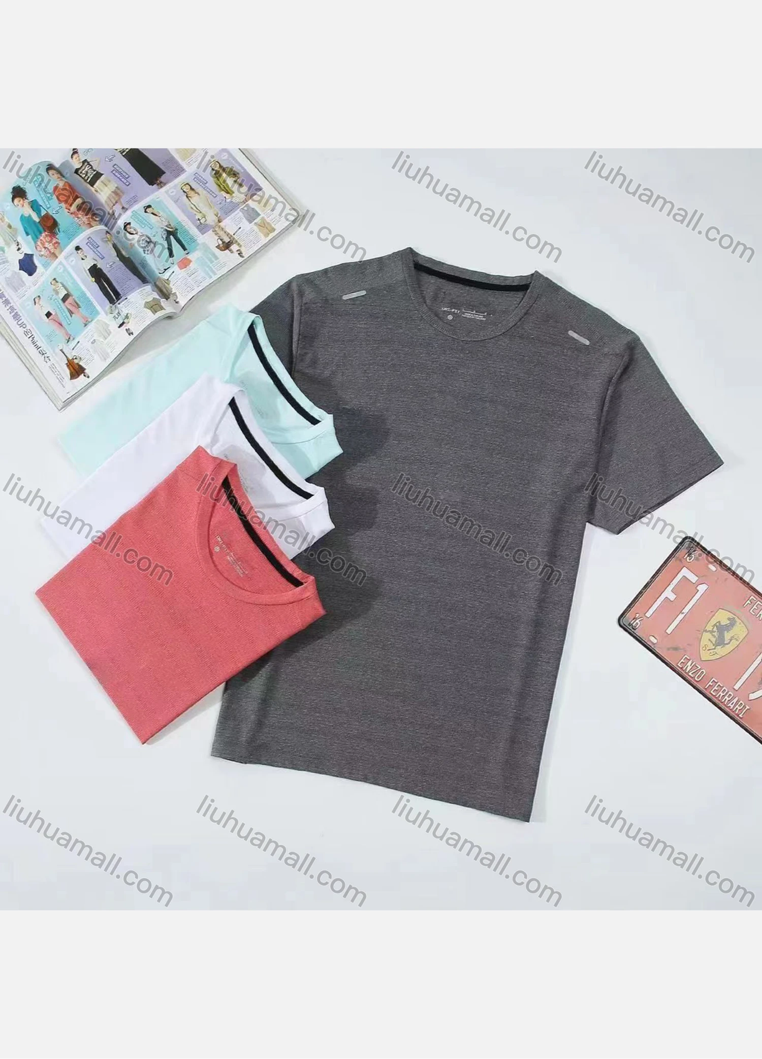 Wholesale Men's Casual Plain Striped Round Neck Short Sleeve Tee - Liuhuamall