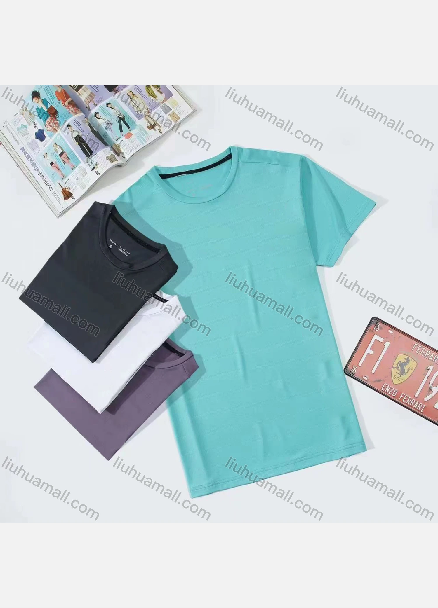 Wholesale Men's Casual Plain Round Neck Short Sleeve Tee - Liuhuamall