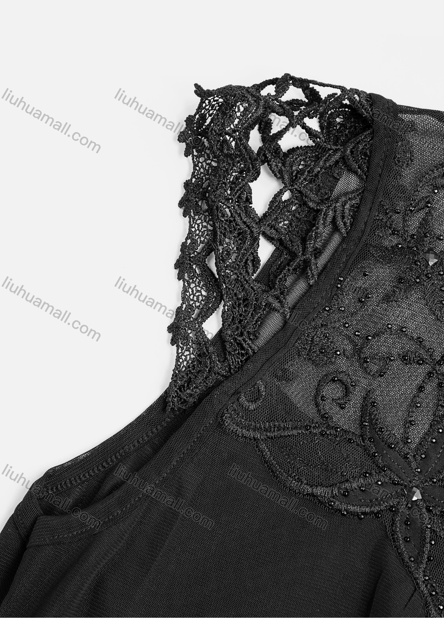 Wholesale Women's Casual Rhinestone Decor Embroidery Lace Appliques Cut Out Tank Top - Liuhuamall