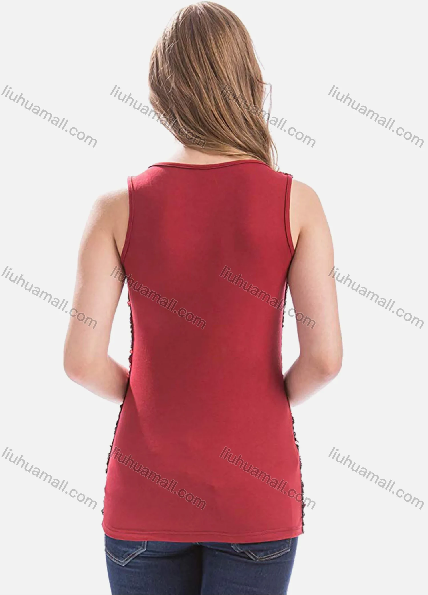 Wholesale Women's Sequin Splicing Sleeveless Scoop Neck Gradient Tank Top - Liuhuamall