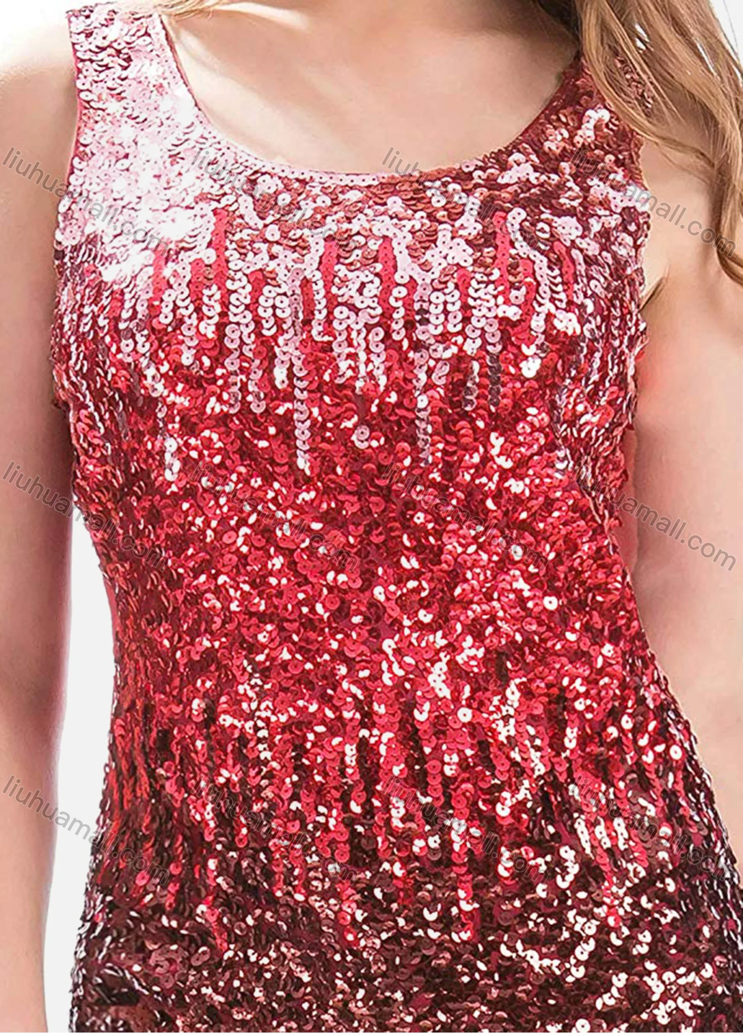 Wholesale Women's Sequin Splicing Sleeveless Scoop Neck Gradient Tank Top - Liuhuamall