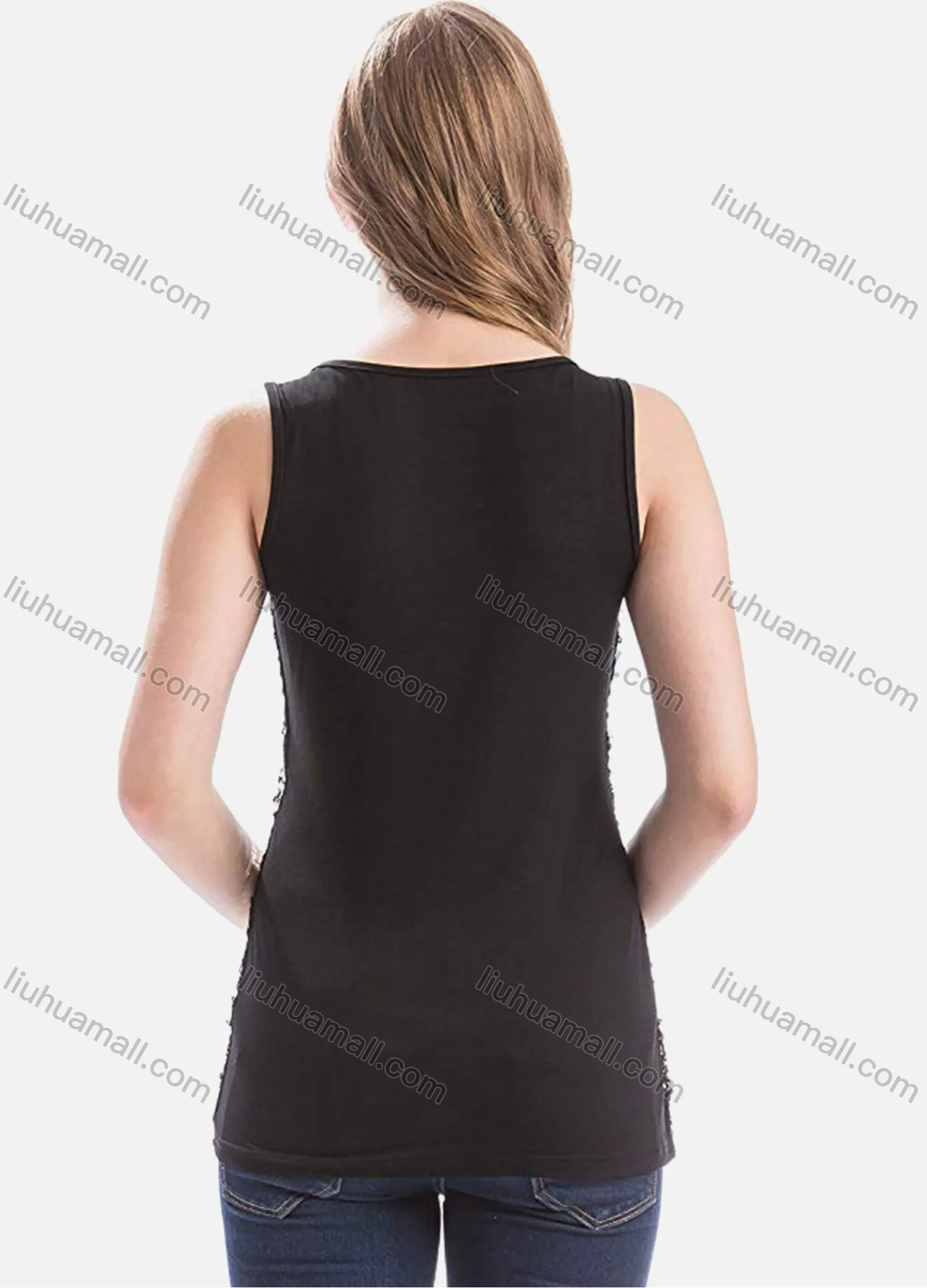 Wholesale Women's Sequin Splicing Sleeveless Scoop Neck Gradient Tank Top - Liuhuamall