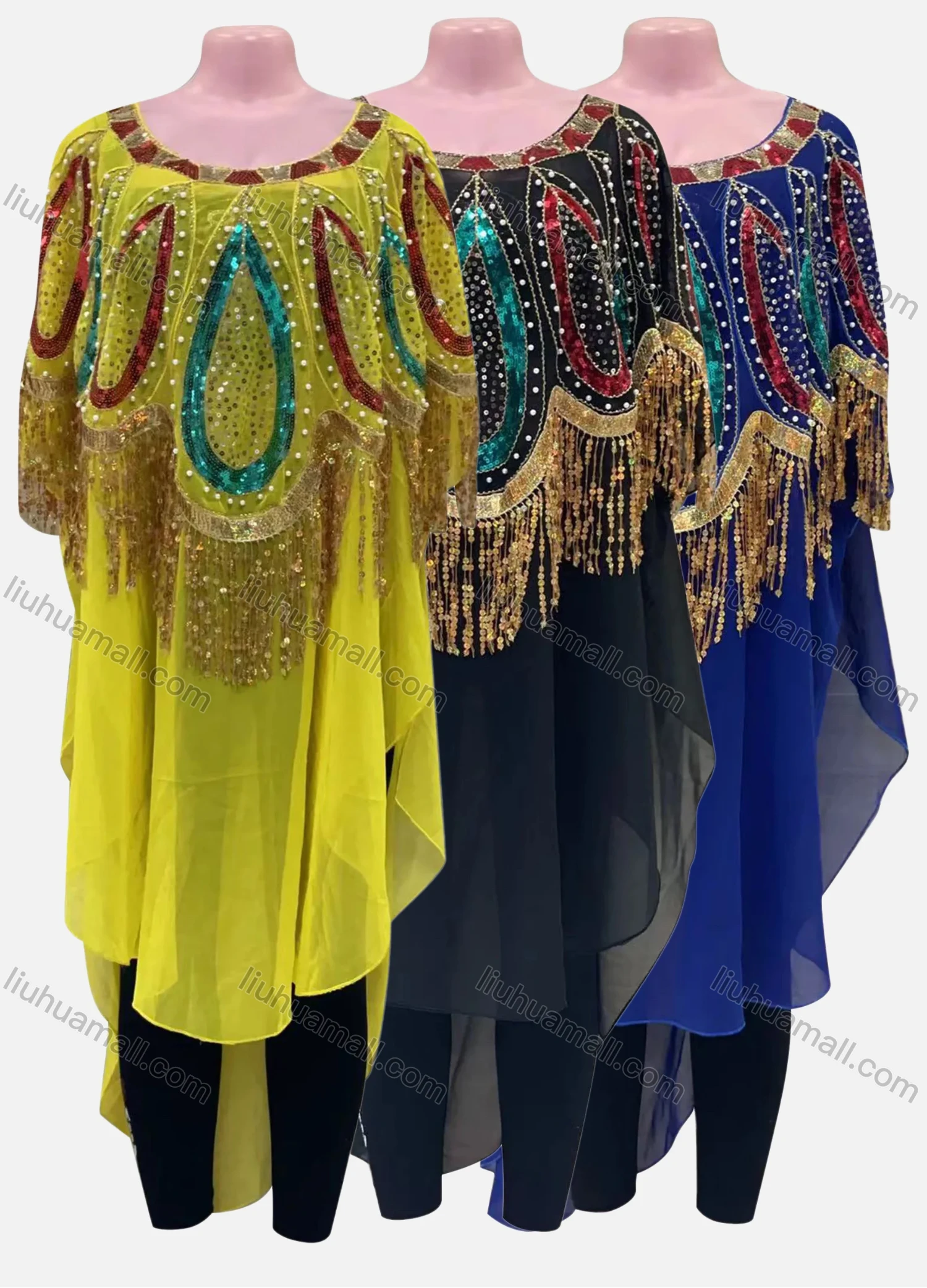 Wholesale Women's Loose Fit Multi-color Sequin High Low Hem Pullover Sheer Mesh Cover Up Dress - Liuhuamall