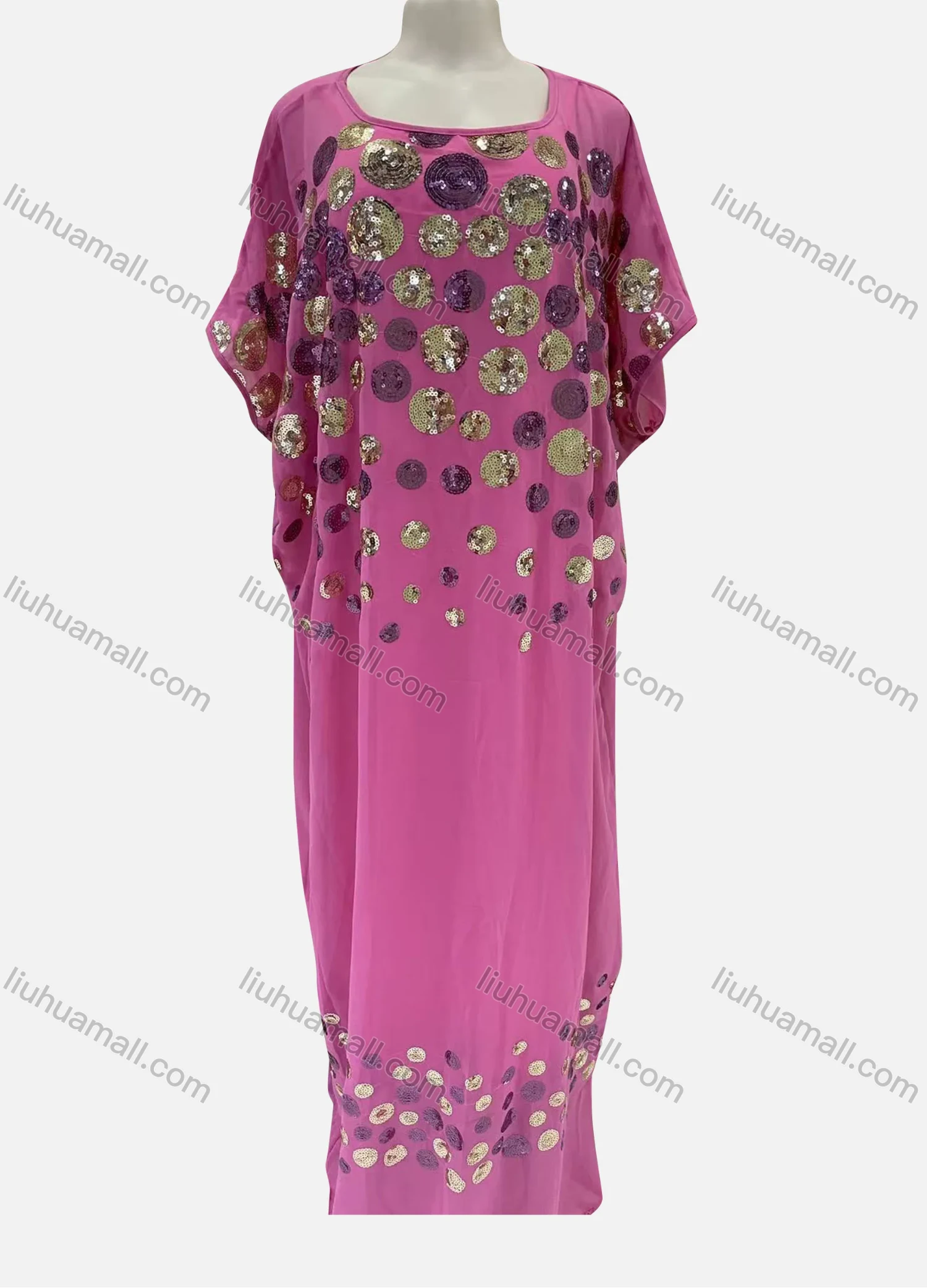 Wholesale Women's Vintage Sequin Polka Dot Pullover Maxi Kaftan Dress - Liuhuamall