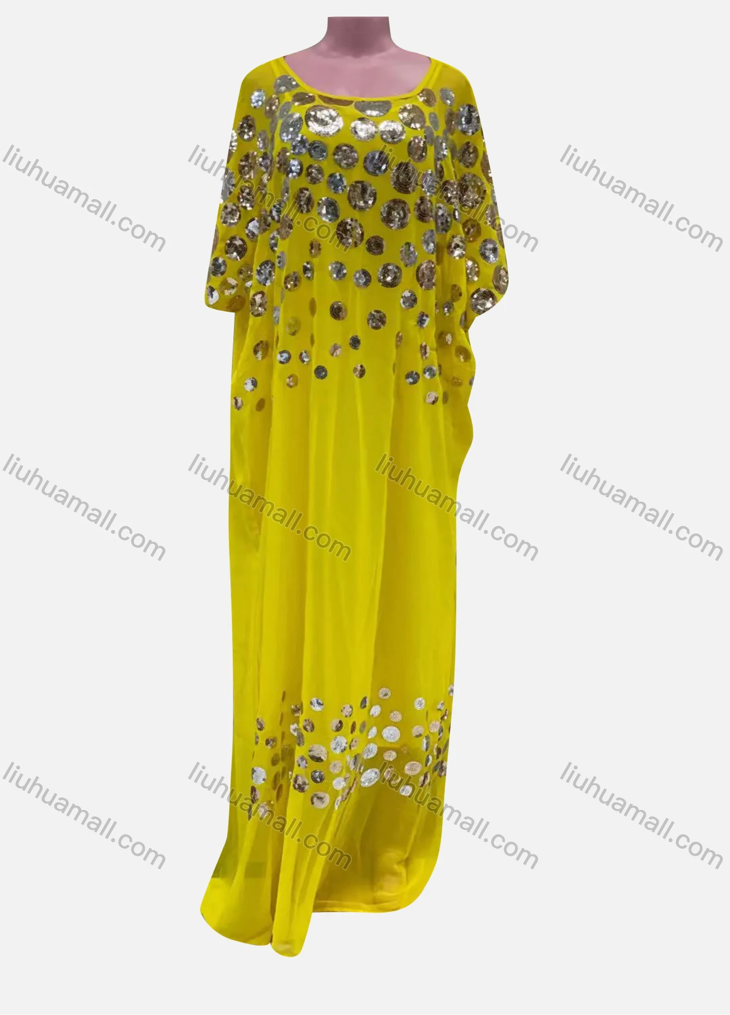 Wholesale Women's Vintage Sequin Polka Dot Pullover Maxi Kaftan Dress - Liuhuamall