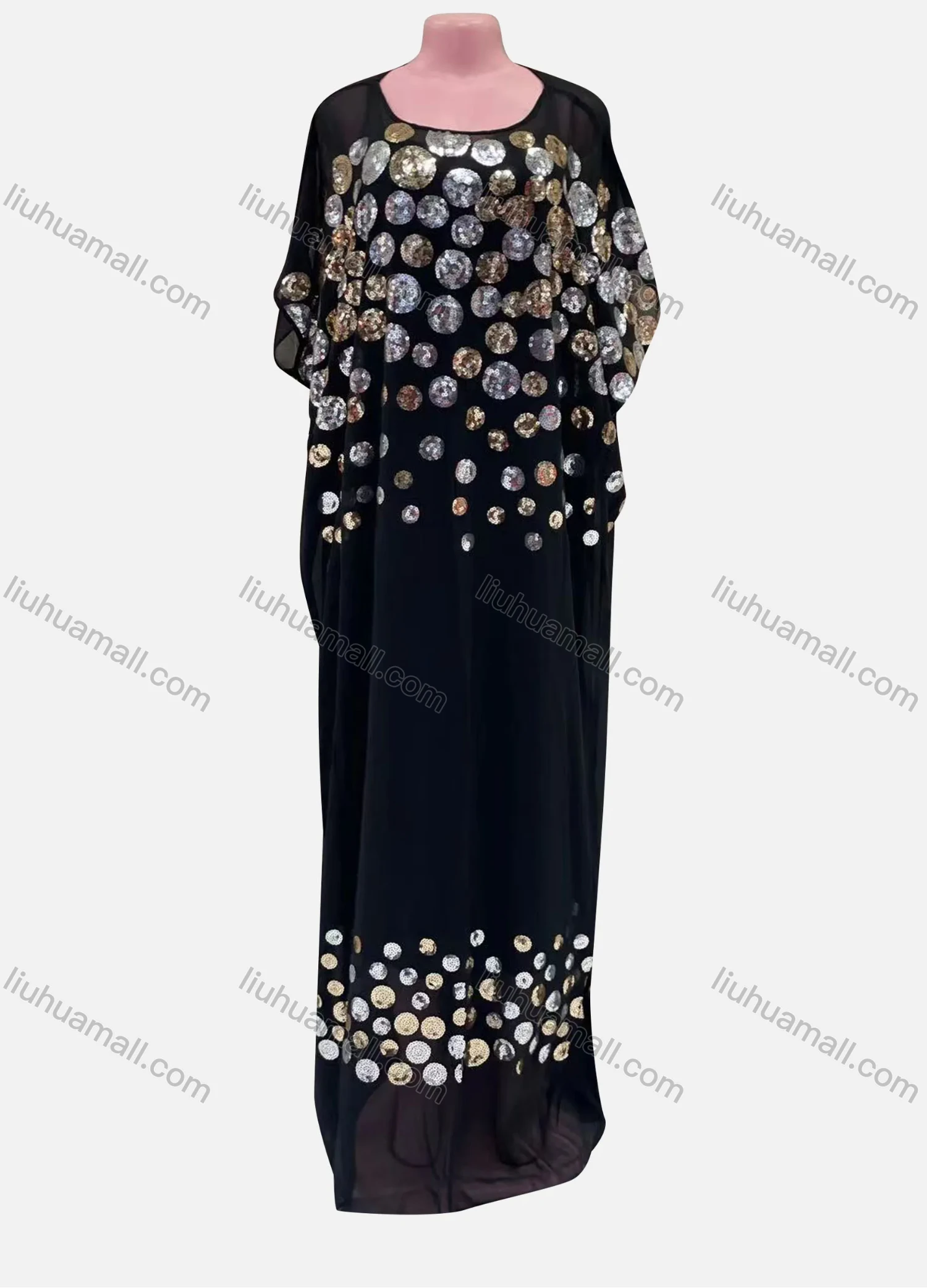 Wholesale Women's Vintage Sequin Polka Dot Pullover Maxi Kaftan Dress - Liuhuamall