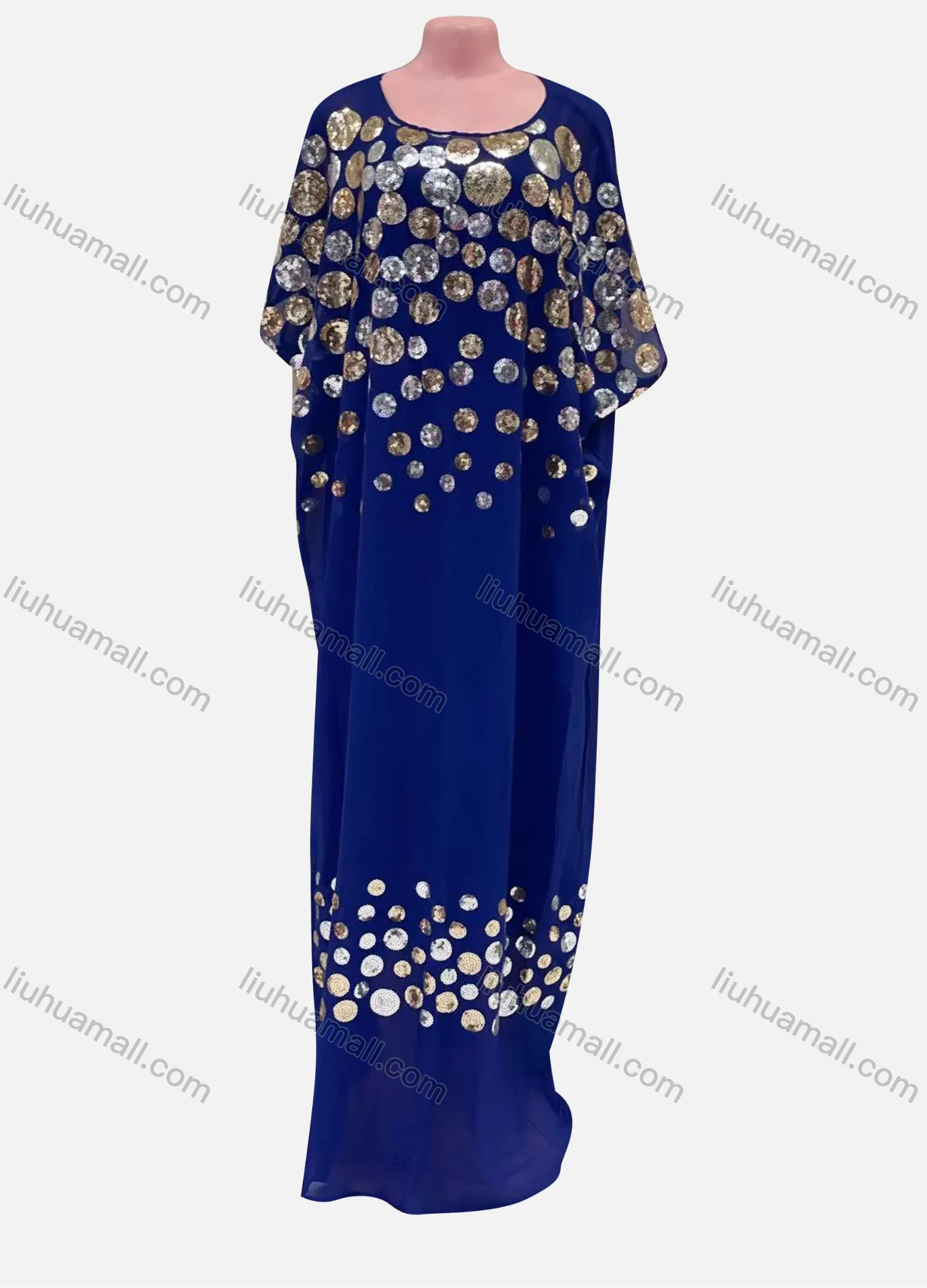 Wholesale Women's Vintage Sequin Polka Dot Pullover Maxi Kaftan Dress - Liuhuamall
