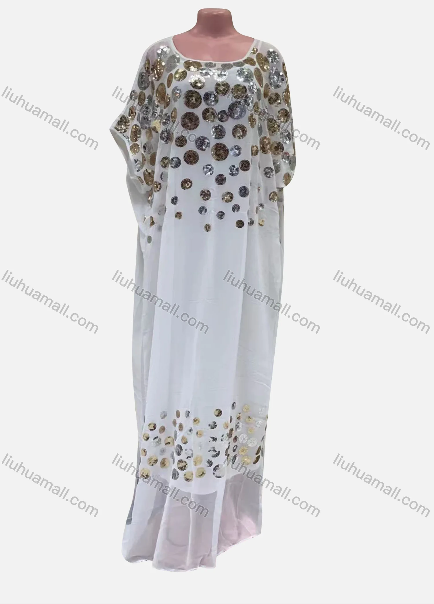 Wholesale Women's Vintage Sequin Polka Dot Pullover Maxi Kaftan Dress - Liuhuamall