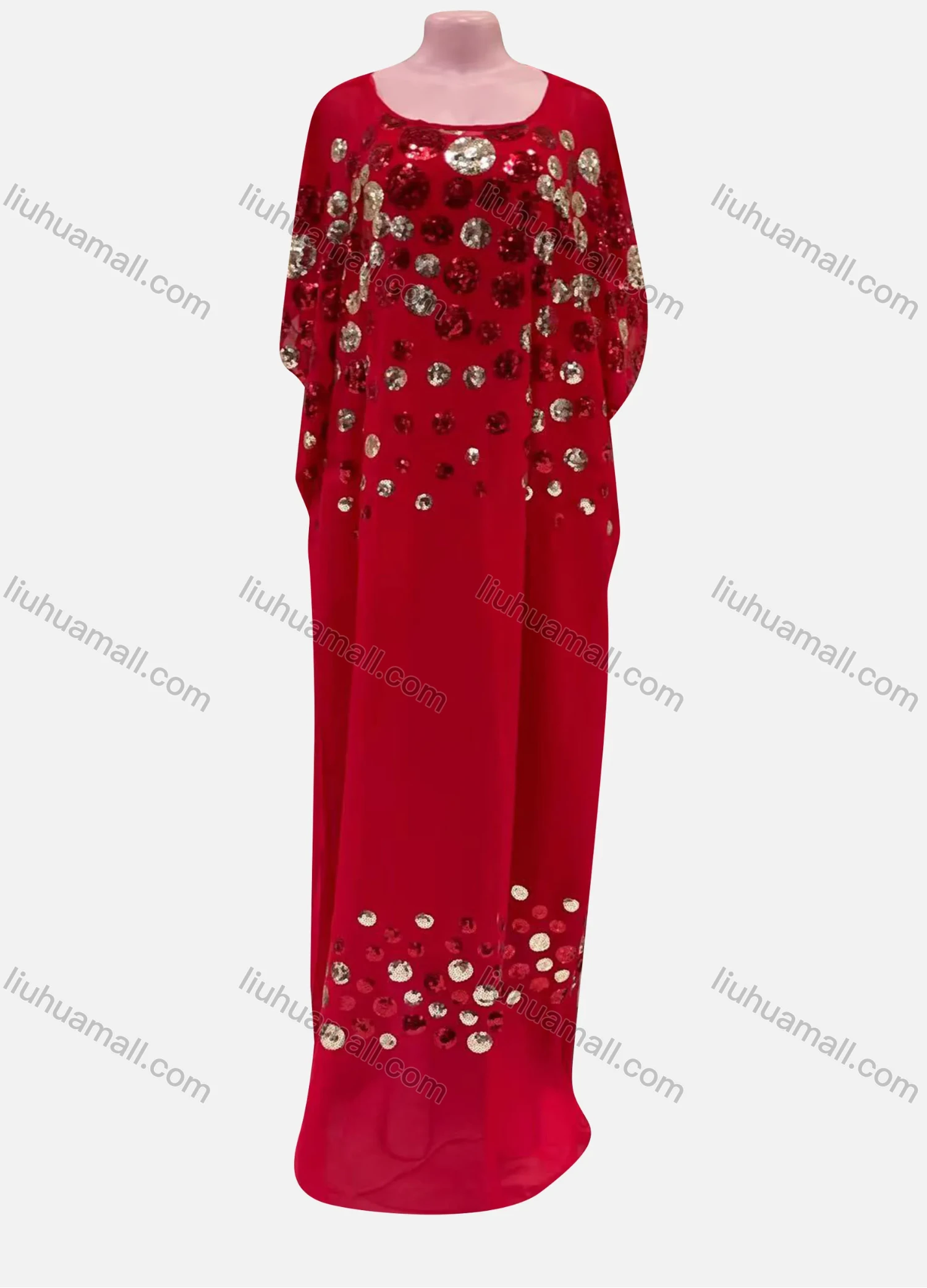 Wholesale Women's Vintage Sequin Polka Dot Pullover Maxi Kaftan Dress - Liuhuamall