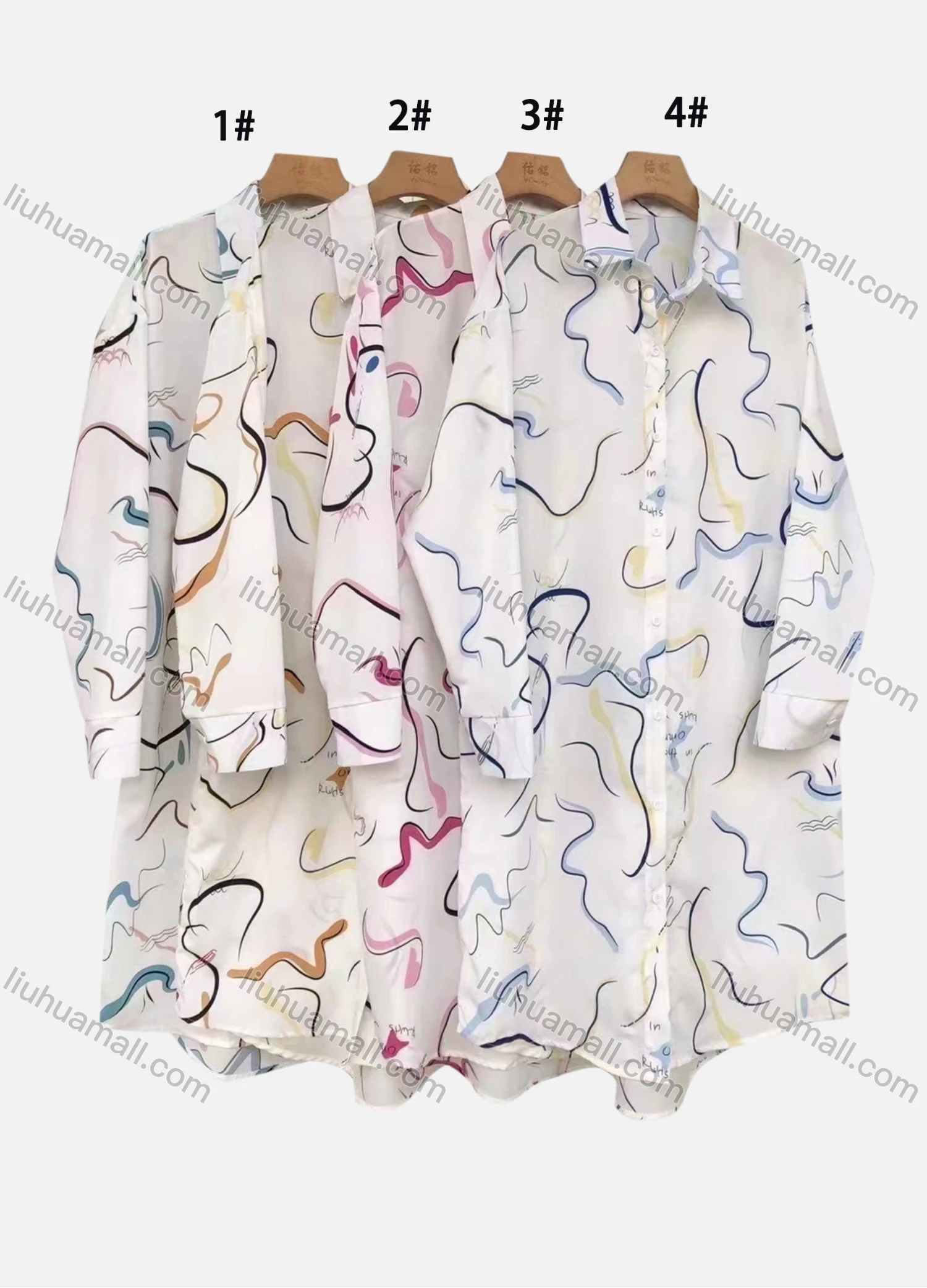 Wholesale Women's Casual Collared Long Sleeve Allover Print Midi Shirt Dress - Liuhuamall