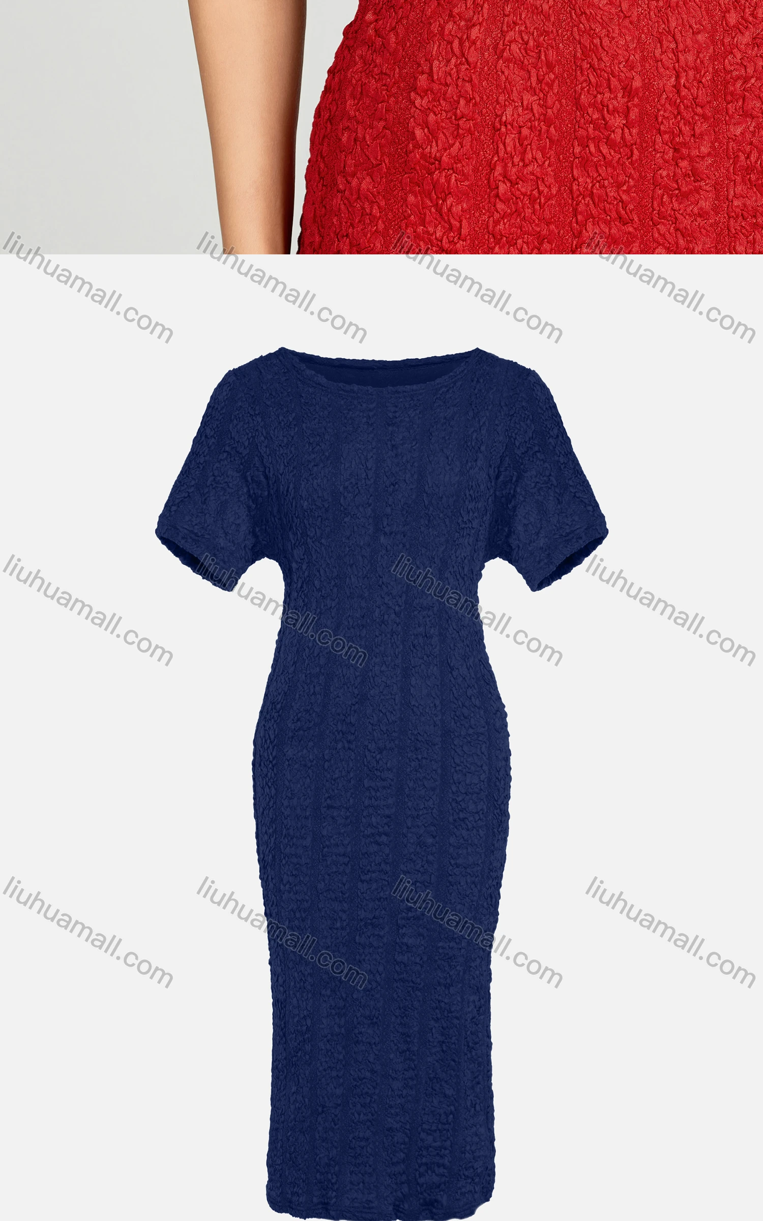 Wholesale Women's Casual Short Sleeve Plain Shirred Striped Bodycon Maxi Dress 1052# - Liuhuamall