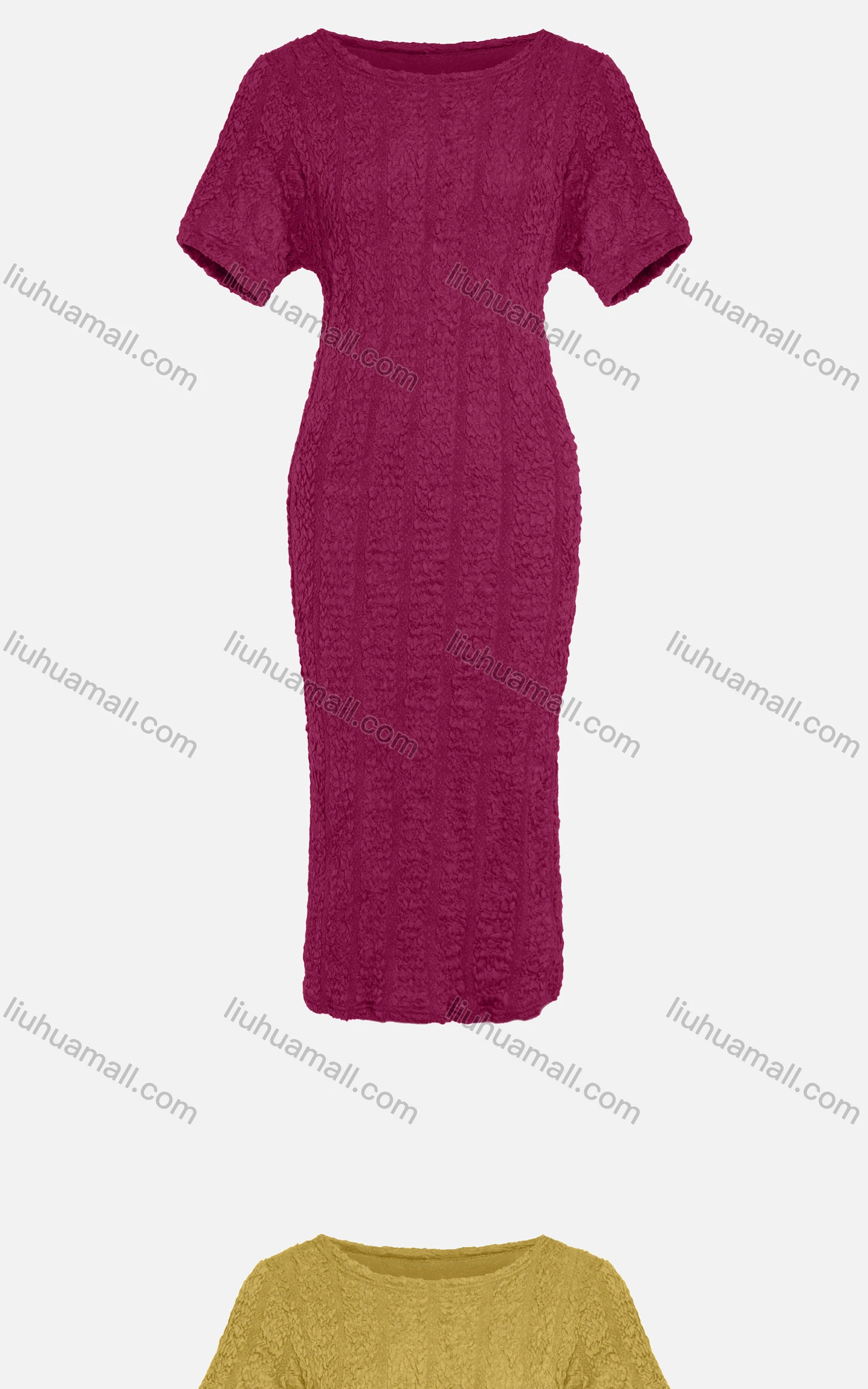 Wholesale Women's Casual Short Sleeve Plain Shirred Striped Bodycon Maxi Dress 1052# - Liuhuamall