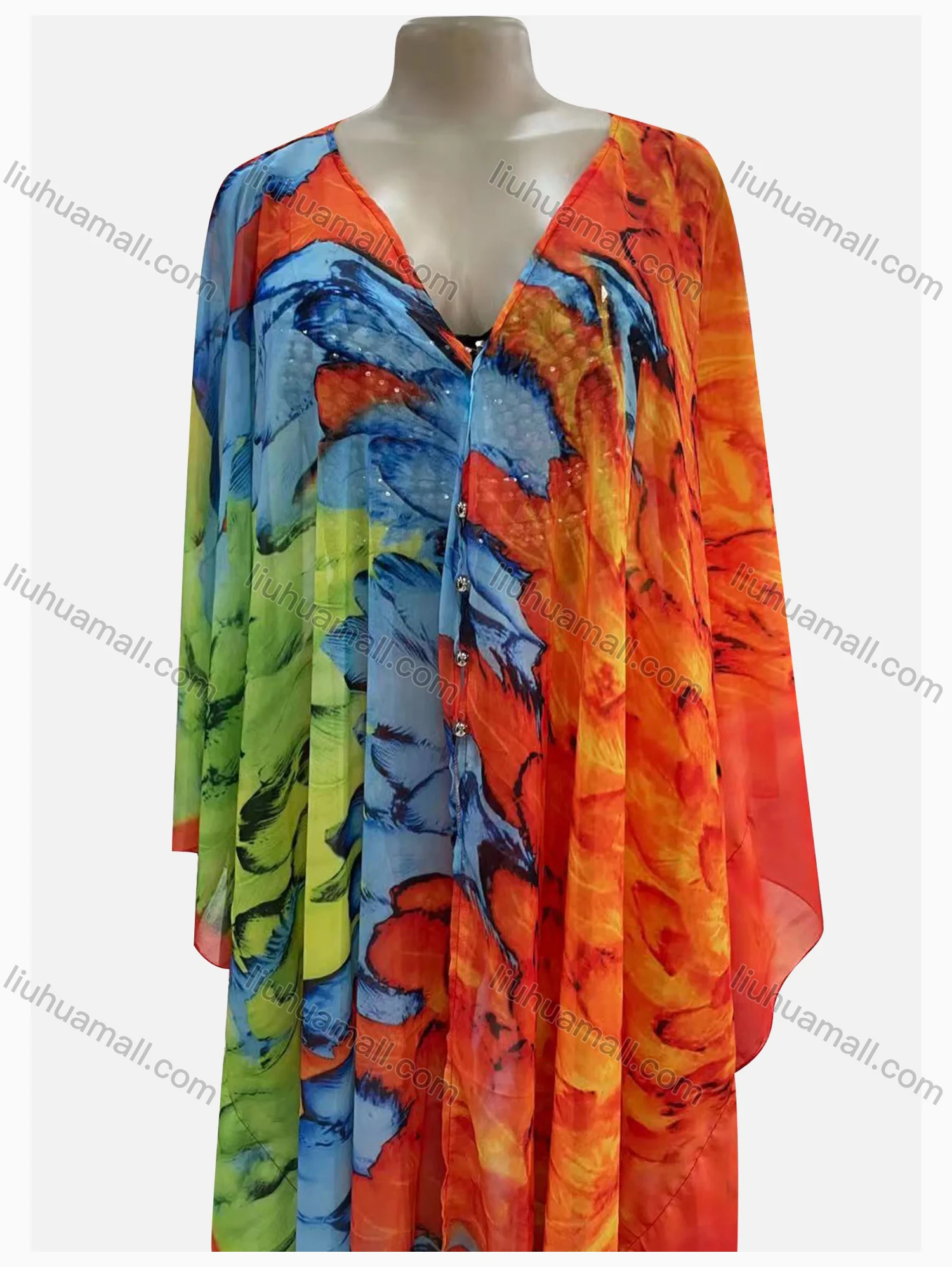 Wholesale Women's Loose Fit Multi-color Allover Print Pullover Maxi Cover Up Kaftan 2 Piece Set - Liuhuamall