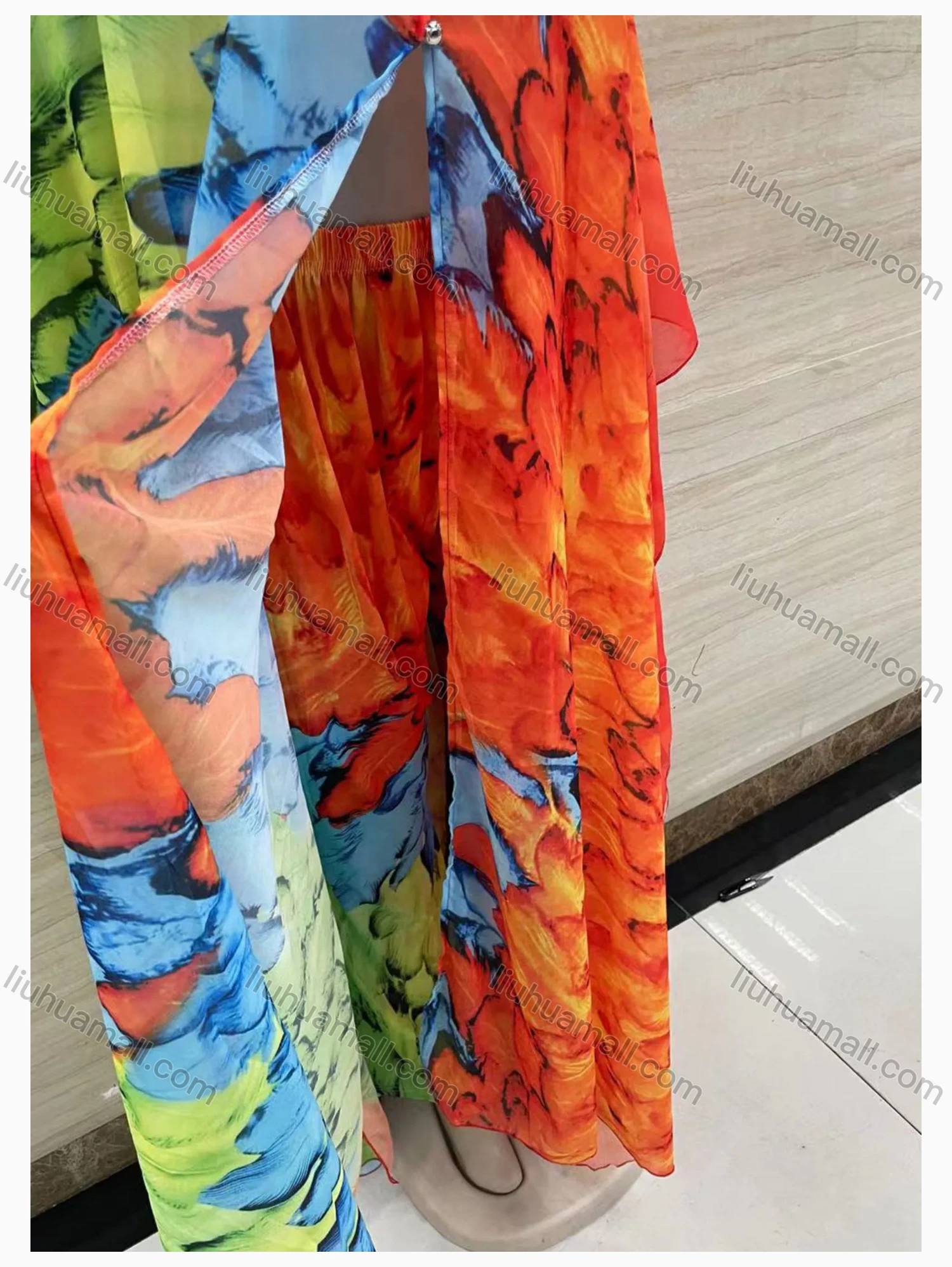Wholesale Women's Loose Fit Multi-color Allover Print Pullover Maxi Cover Up Kaftan 2 Piece Set - Liuhuamall