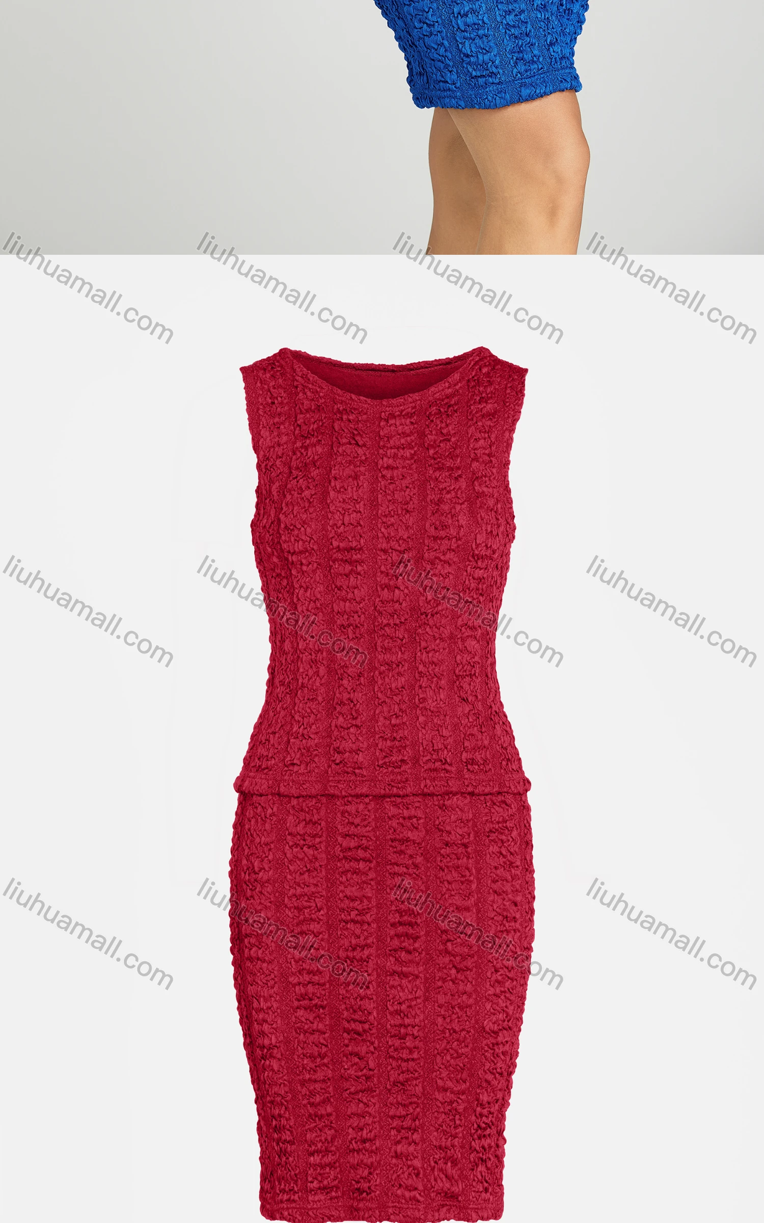 Wholesale Women's Casual Plain Shirred Striped Tank Top & Bodycon Skirt 2 Piece Set 050-2# - Liuhuamall