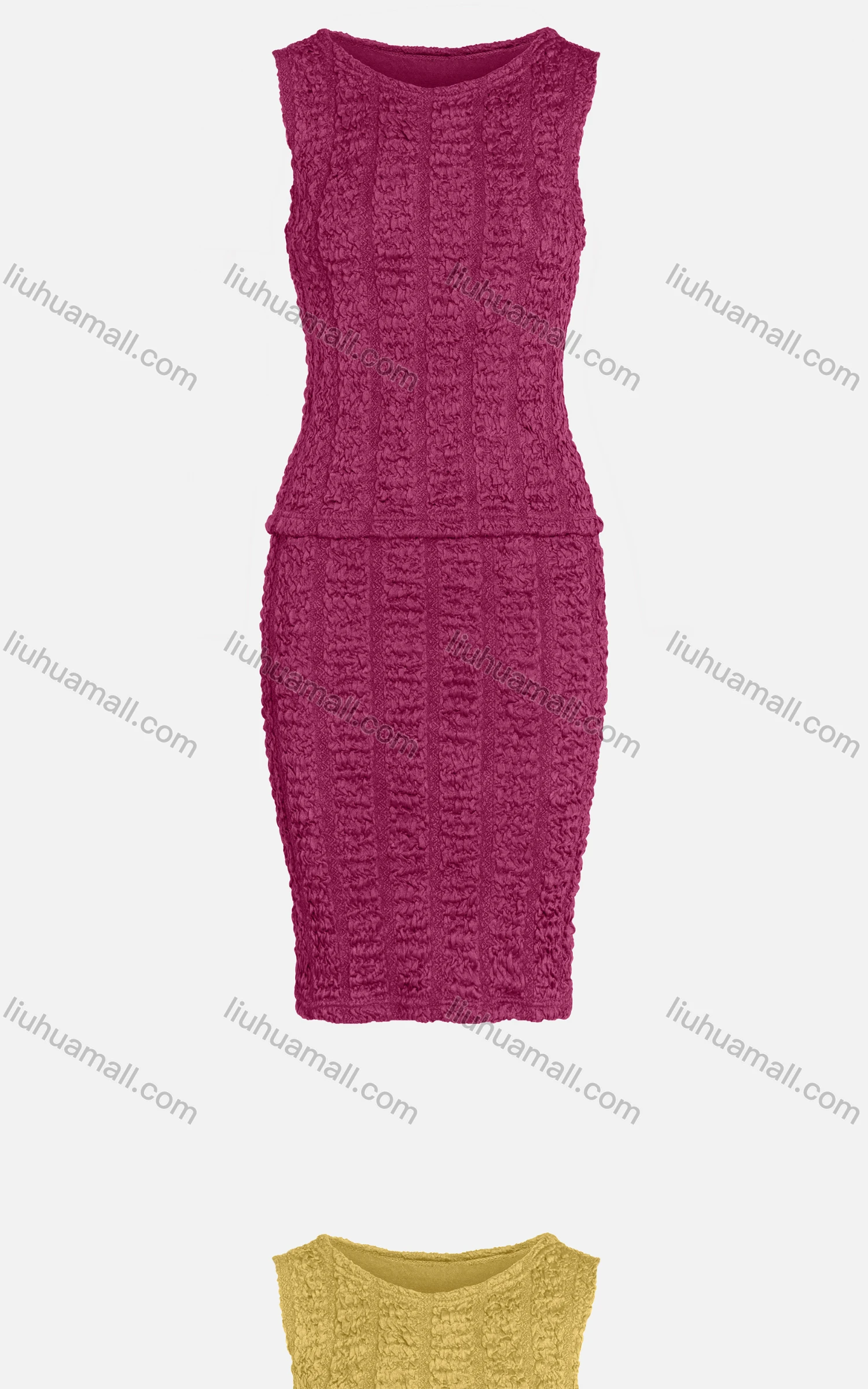 Wholesale Women's Casual Plain Shirred Striped Tank Top & Bodycon Skirt 2 Piece Set 050-2# - Liuhuamall