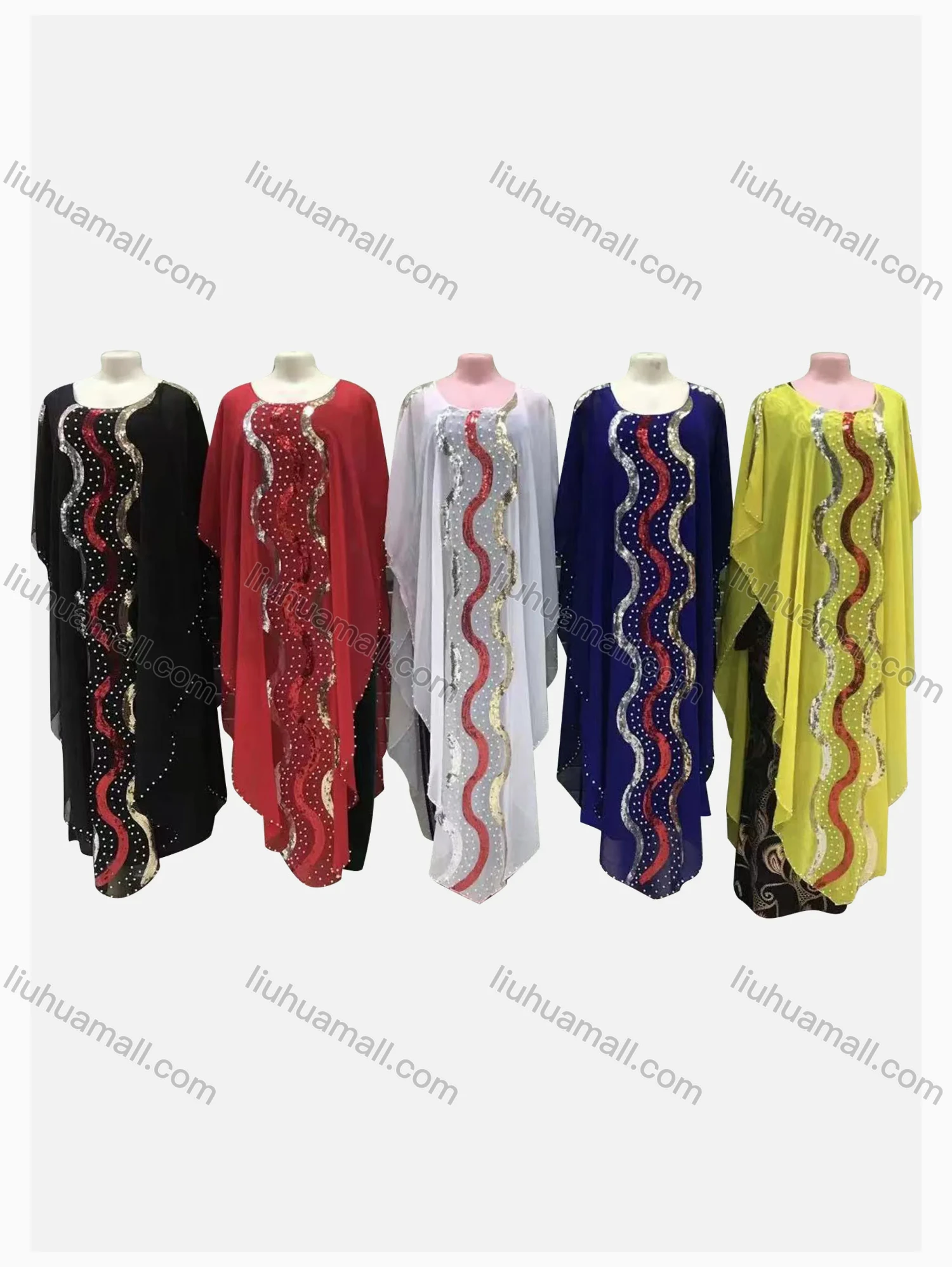 Wholesale Women's Vintage Folk Art Loose Fit Sequin Beaded Pullover Maxi Kaftan Dress - Liuhuamall