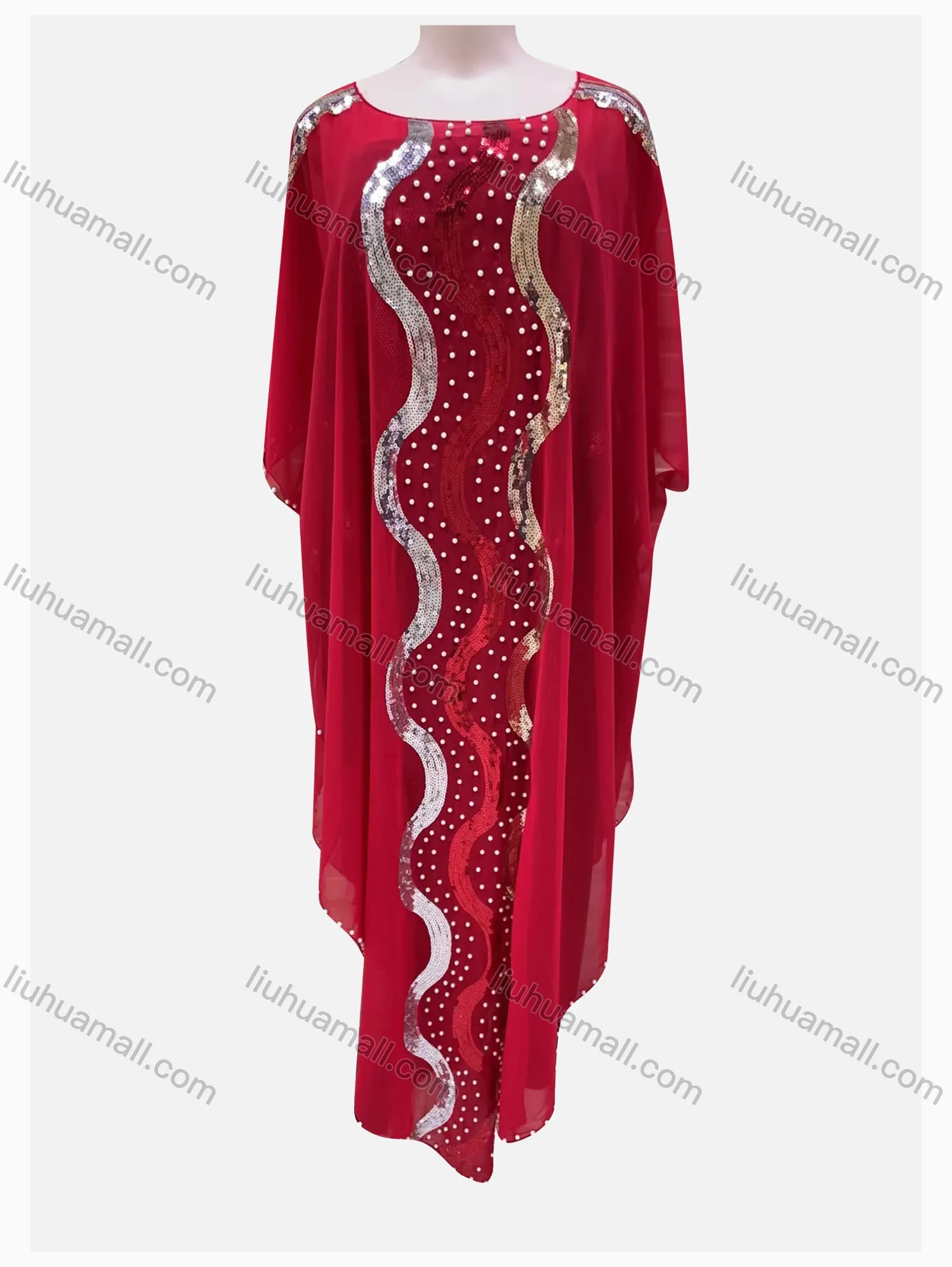 Wholesale Women's Vintage Folk Art Loose Fit Sequin Beaded Pullover Maxi Kaftan Dress - Liuhuamall