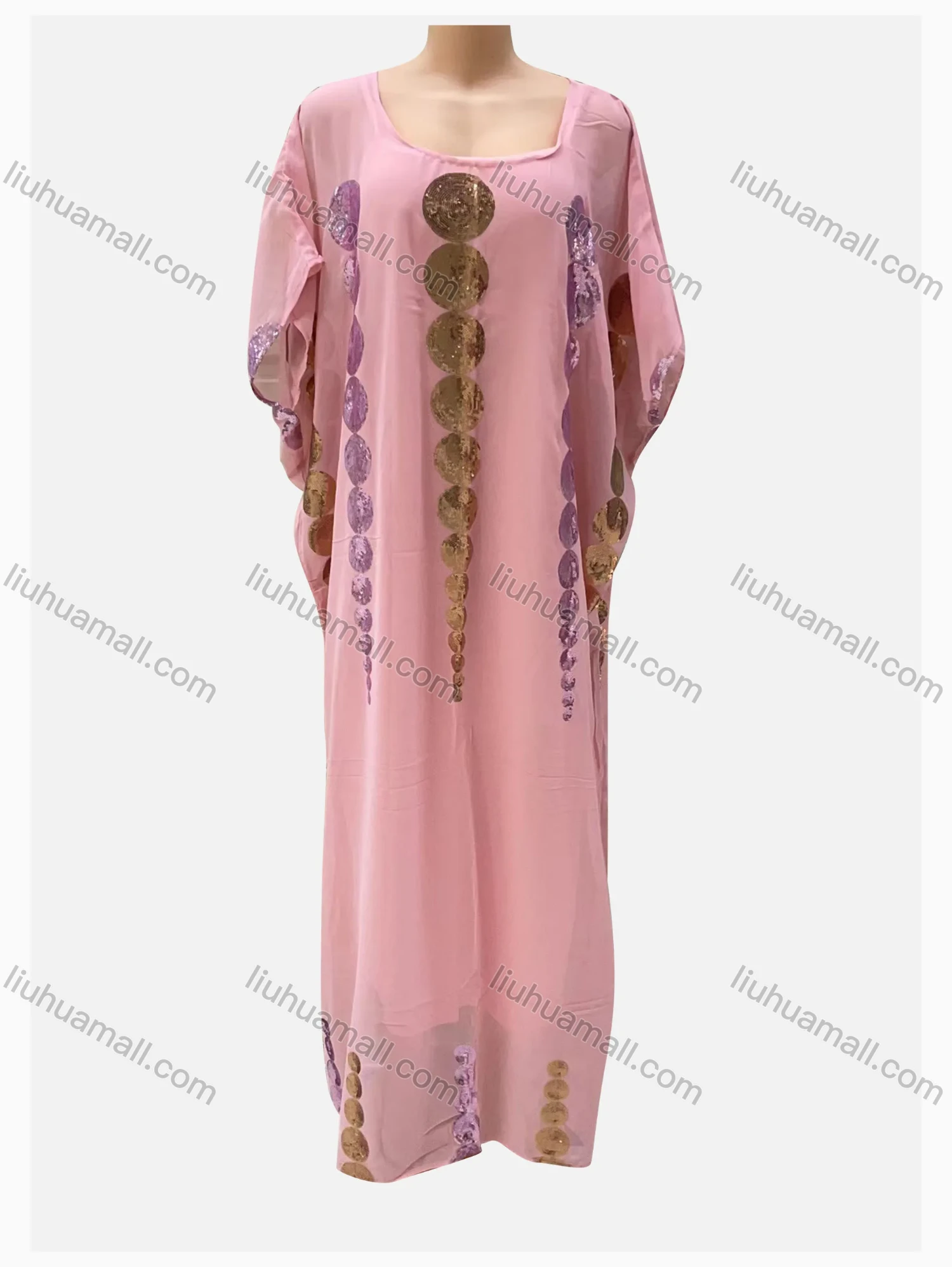 Wholesale Women's Vintage Square Neck Sequin Beaded Pullover Maxi Kaftan Dress - Liuhuamall