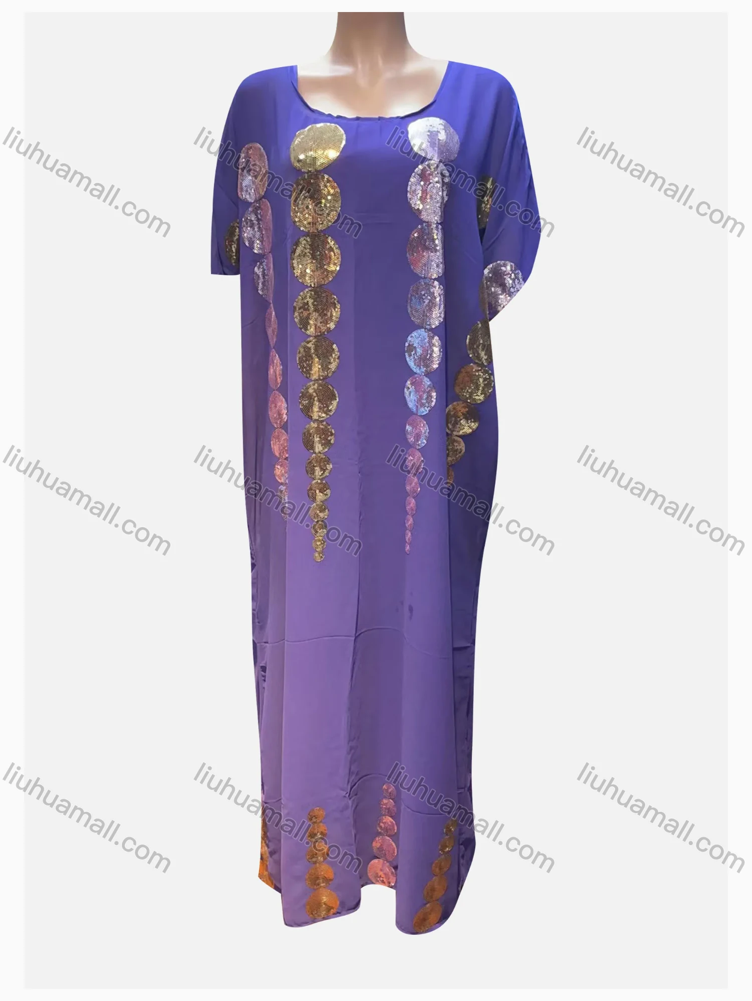 Wholesale Women's Vintage Square Neck Sequin Beaded Pullover Maxi Kaftan Dress - Liuhuamall