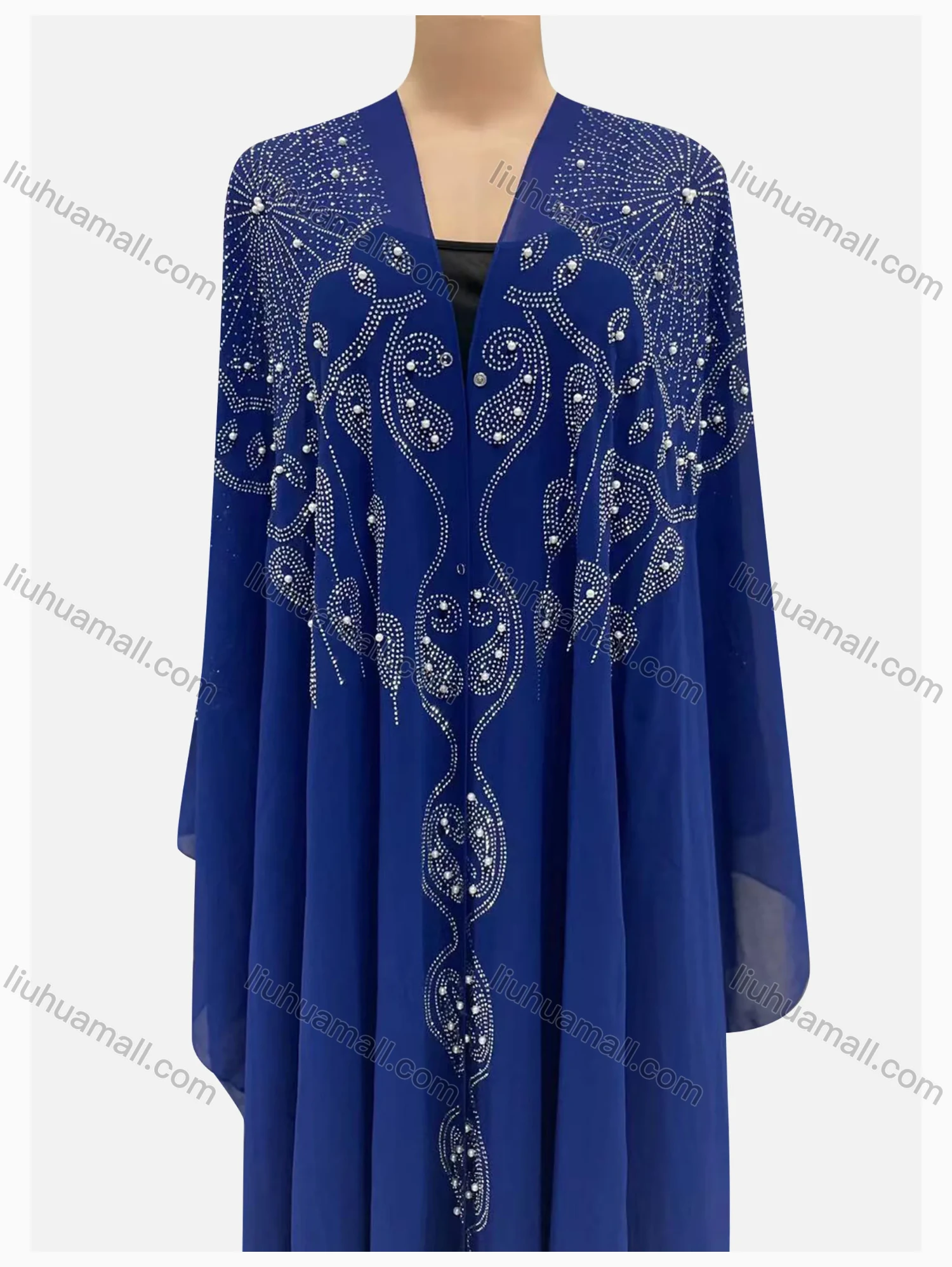 Wholesale Women's Vintage Rhinestone Beaded V Neck Maxi Kaftan Dress - Liuhuamall