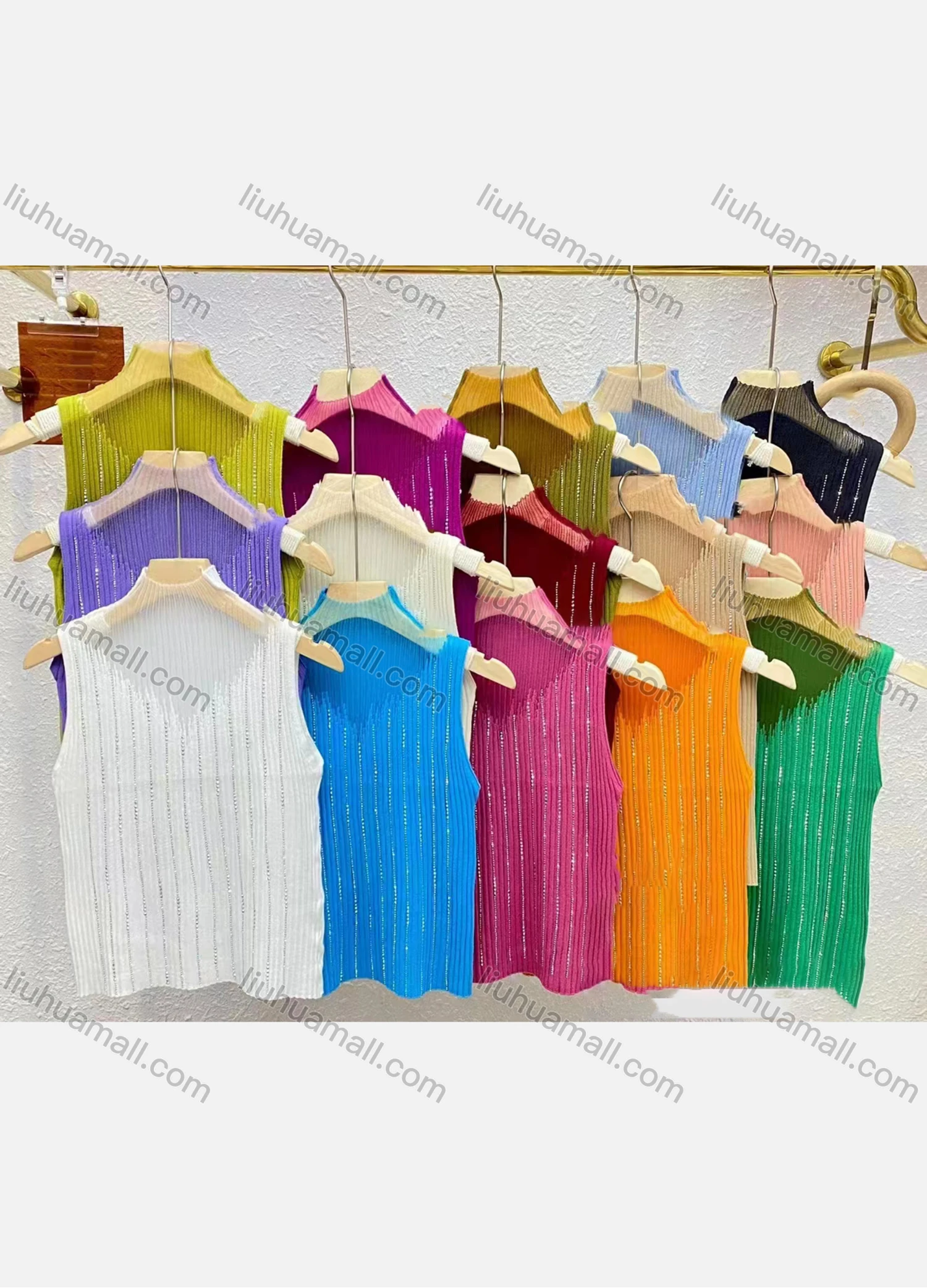 Wholesale Women's Casual Plain Mock Neck Rhinestone Tank Top - Liuhuamall
