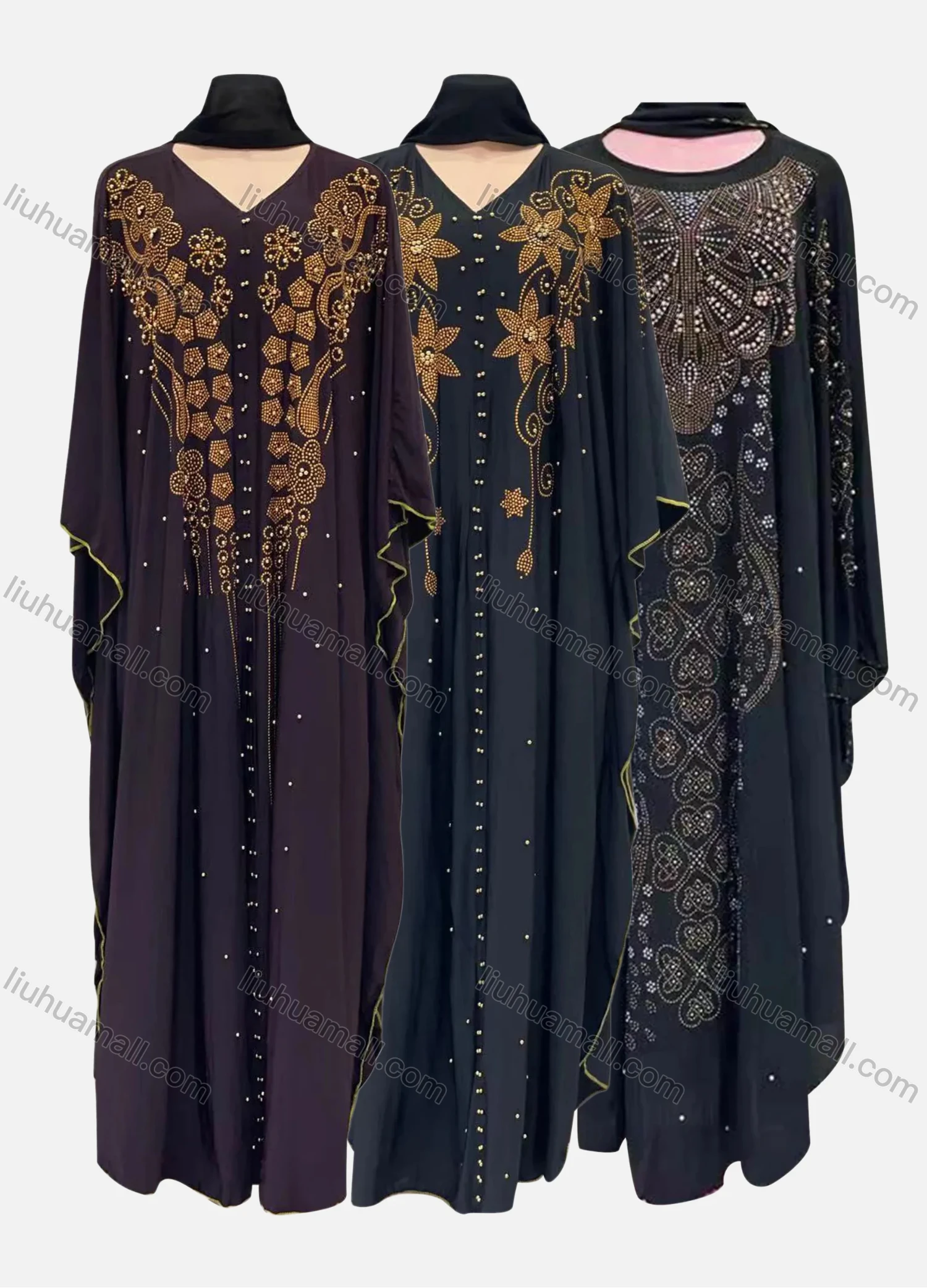 Wholesale Women's Vintage Muslim Islamic Rhinestone Beaded Maxi Kaftan Cloak Dress - Liuhuamall