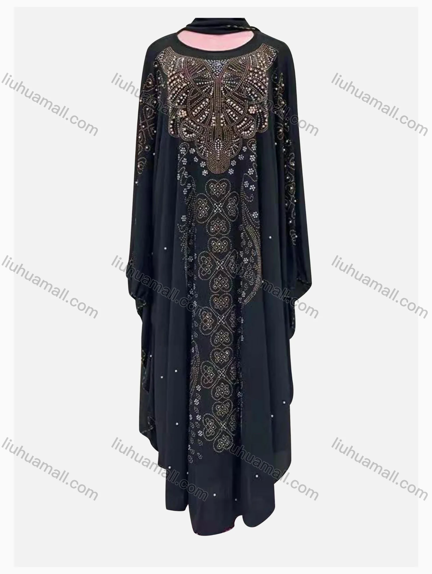 Wholesale Women's Vintage Muslim Islamic Rhinestone Beaded Maxi Kaftan Cloak Dress - Liuhuamall