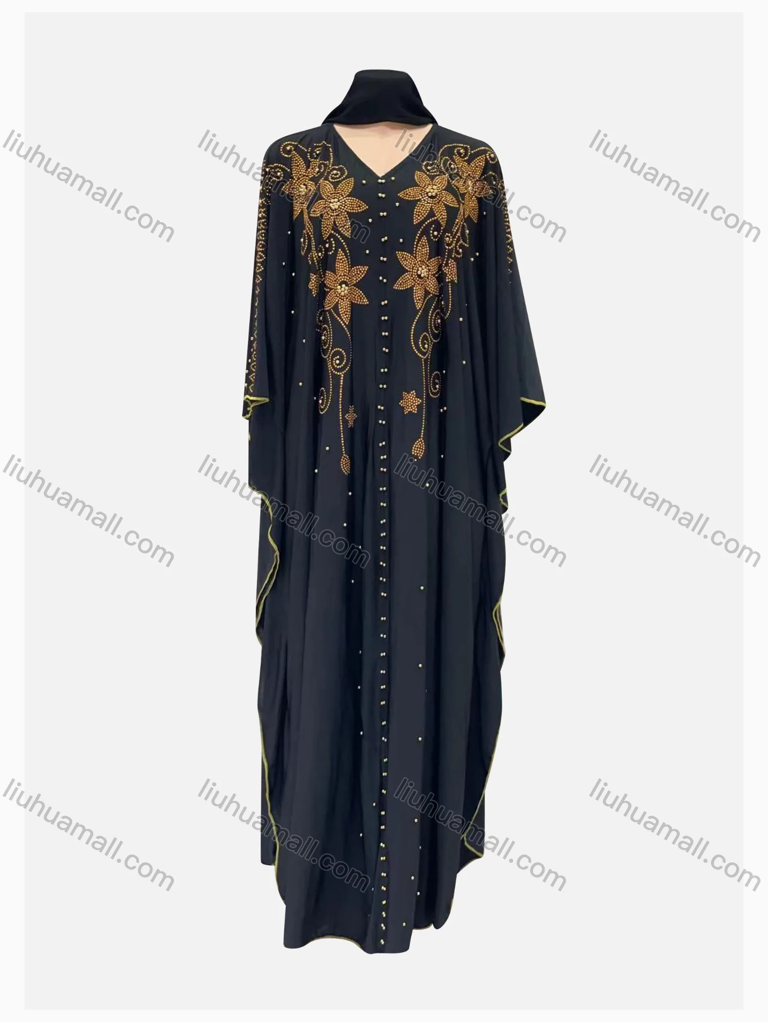 Wholesale Women's Vintage Muslim Islamic Rhinestone Beaded Maxi Kaftan Cloak Dress - Liuhuamall