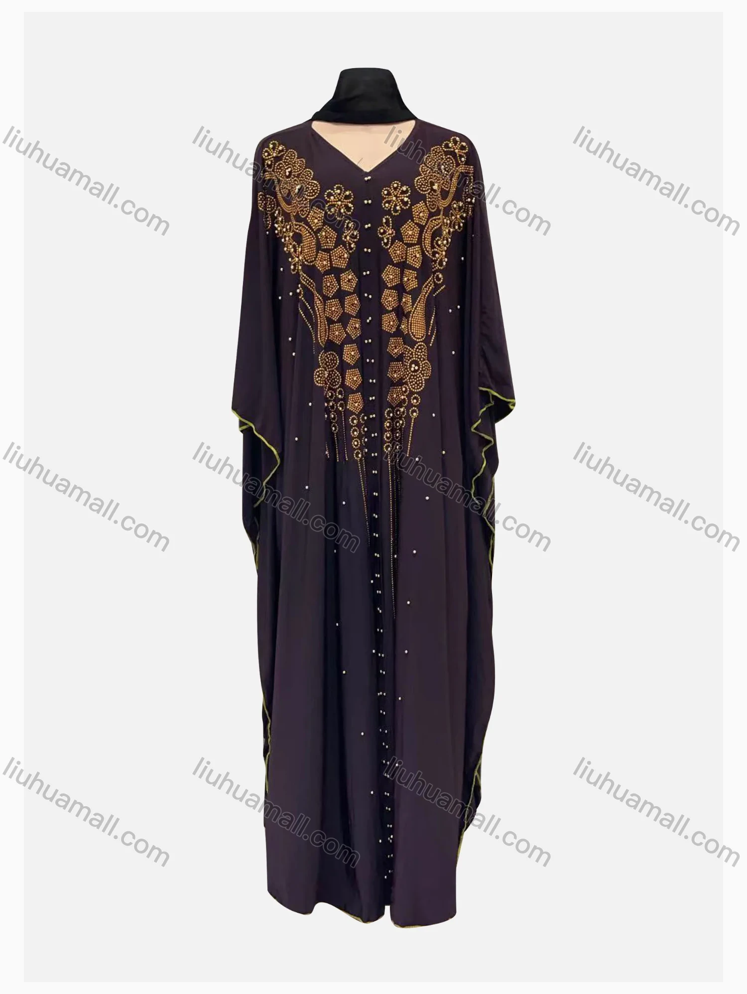 Wholesale Women's Vintage Muslim Islamic Rhinestone Beaded Maxi Kaftan Cloak Dress - Liuhuamall