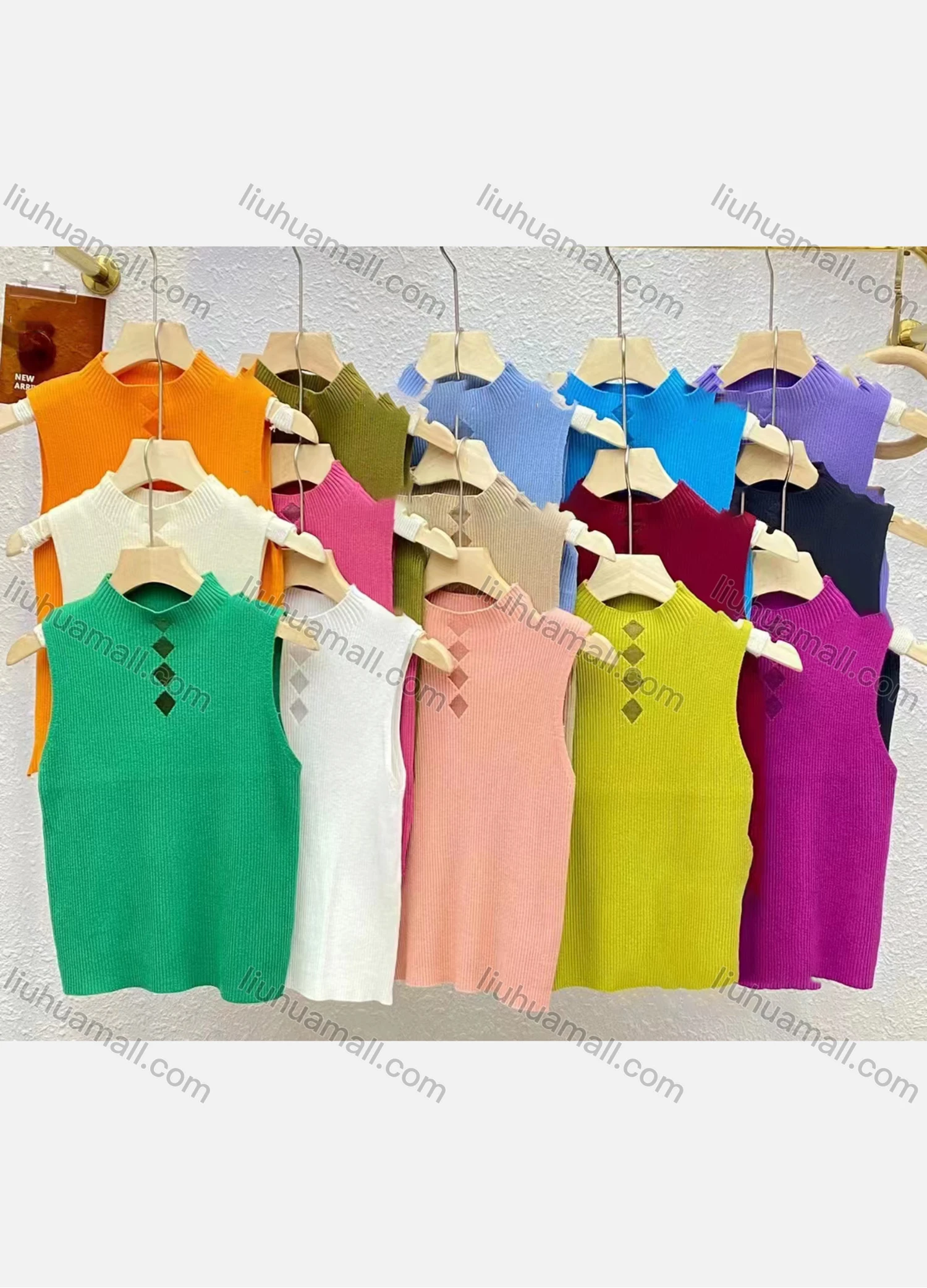 Wholesale Women's Casual Plain Mock Neck Rib-knit Tank Top - Liuhuamall