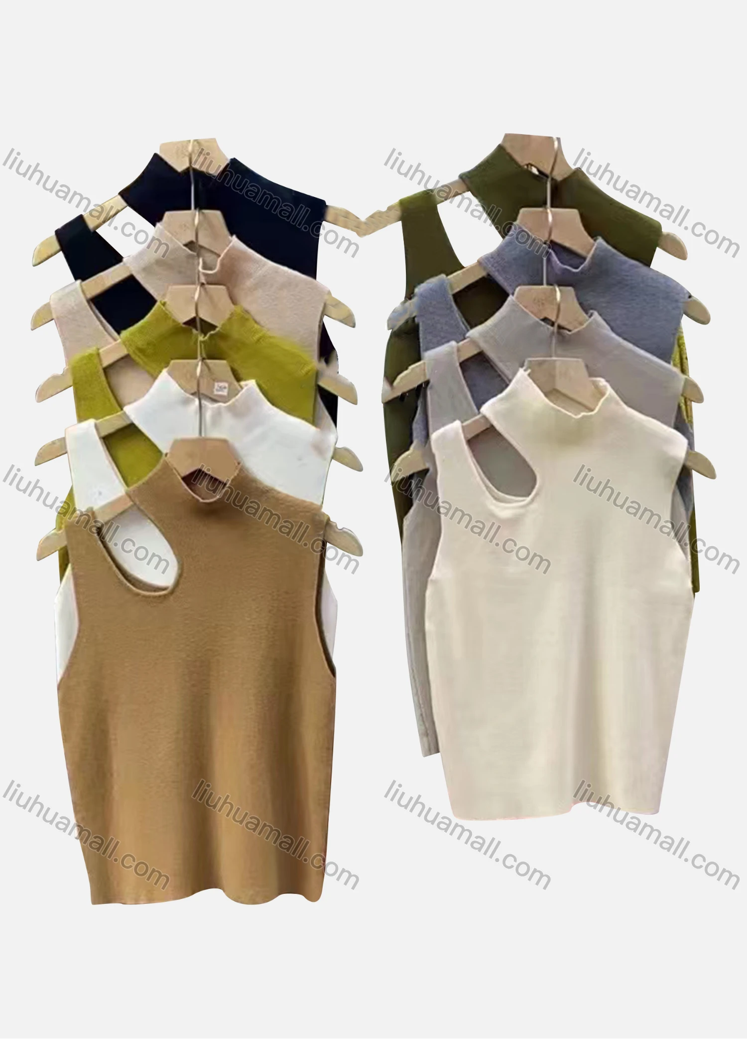 Wholesale Women's Casual Plain Mock Neck Hollow Out Tank Top - Liuhuamall