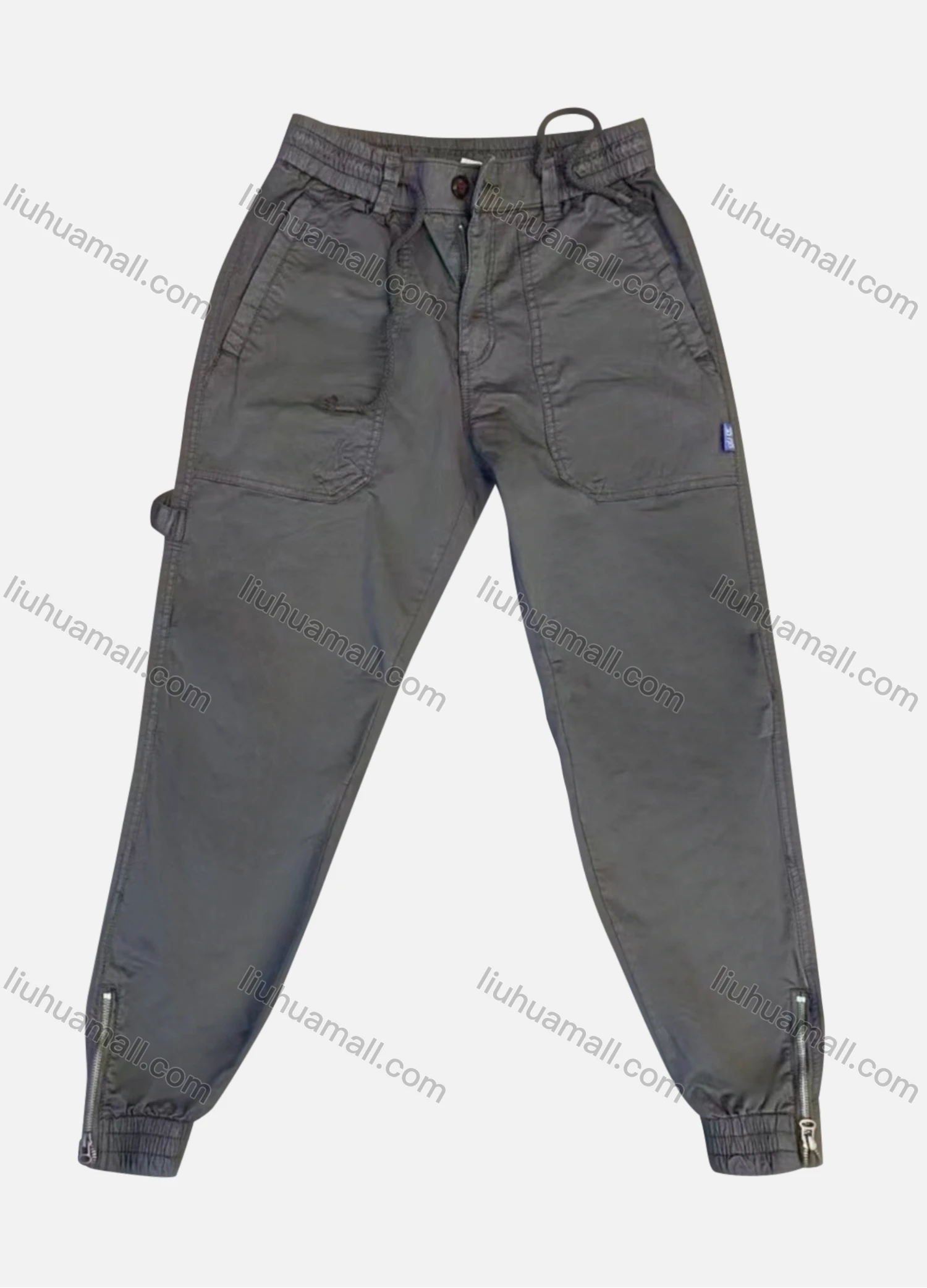 Wholesale Men's Casual Plain Zipper Leg Ankle Length Drawstring Joggers - Liuhuamall