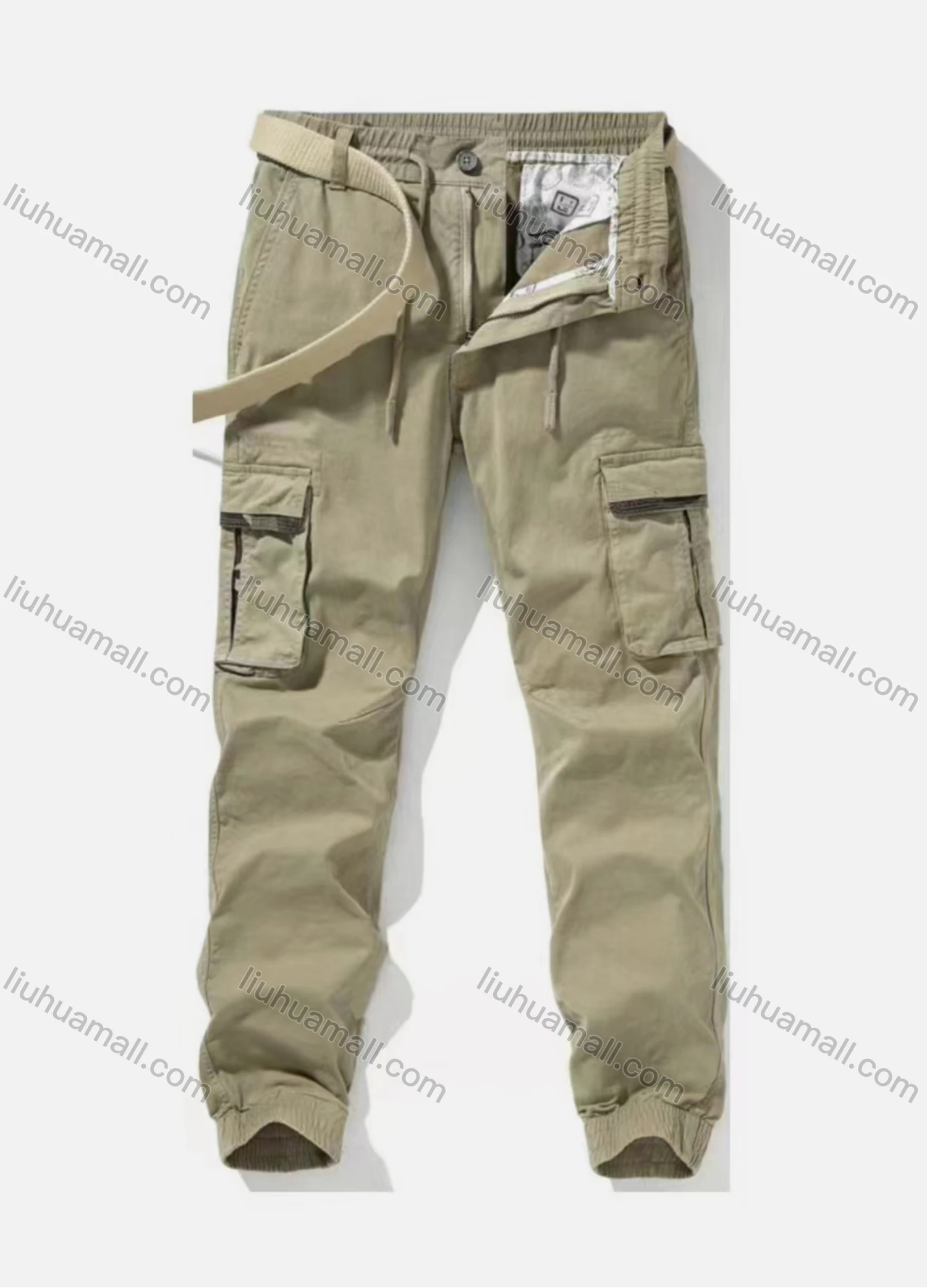 Wholesale Men's Casual Plain Ankle Length Multiple Pockets Drawstring Joggers - Liuhuamall