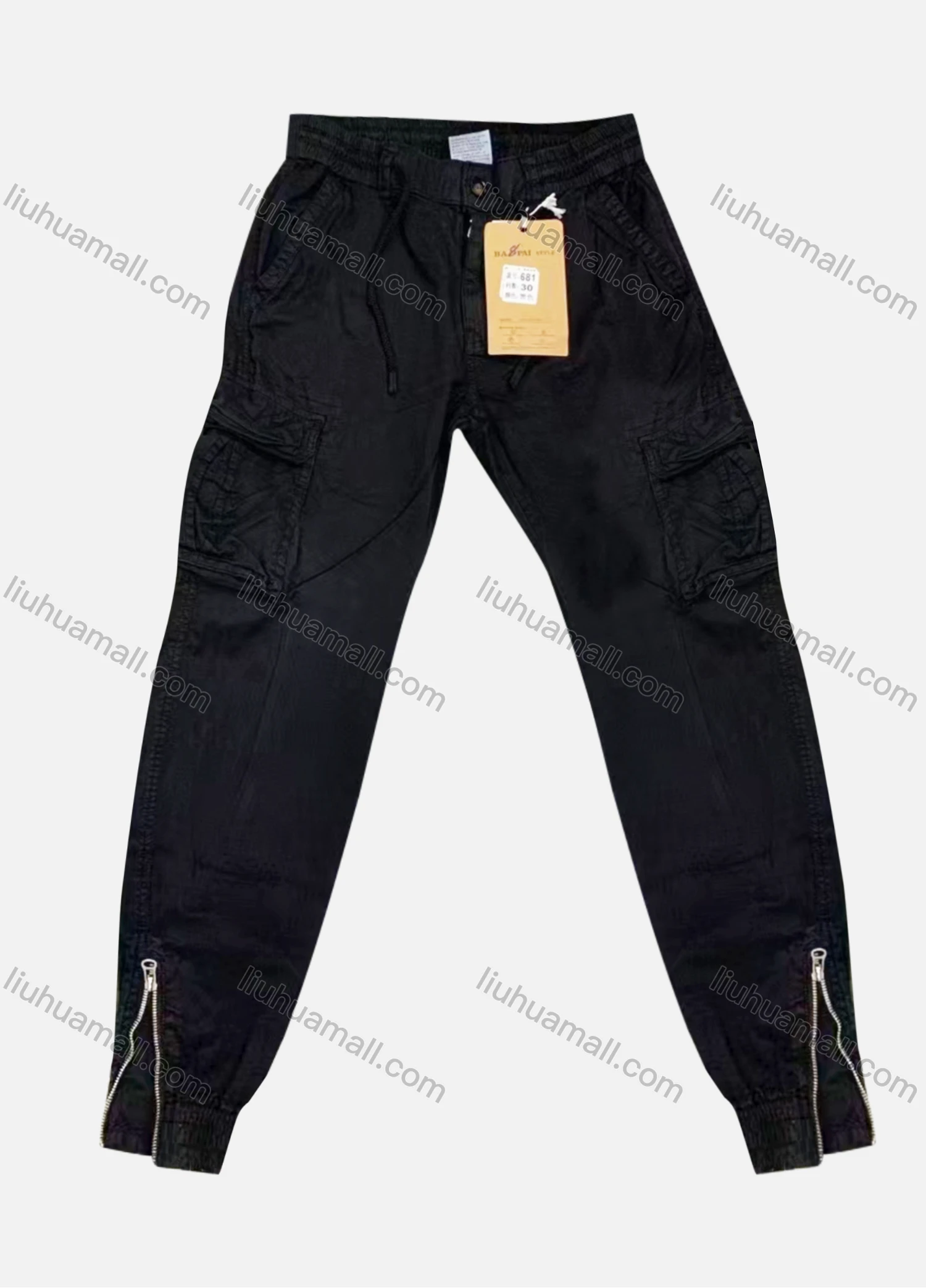 Wholesale Men's Casual Plain Zipper Leg Ankle Length Drawstring Joggers - Liuhuamall