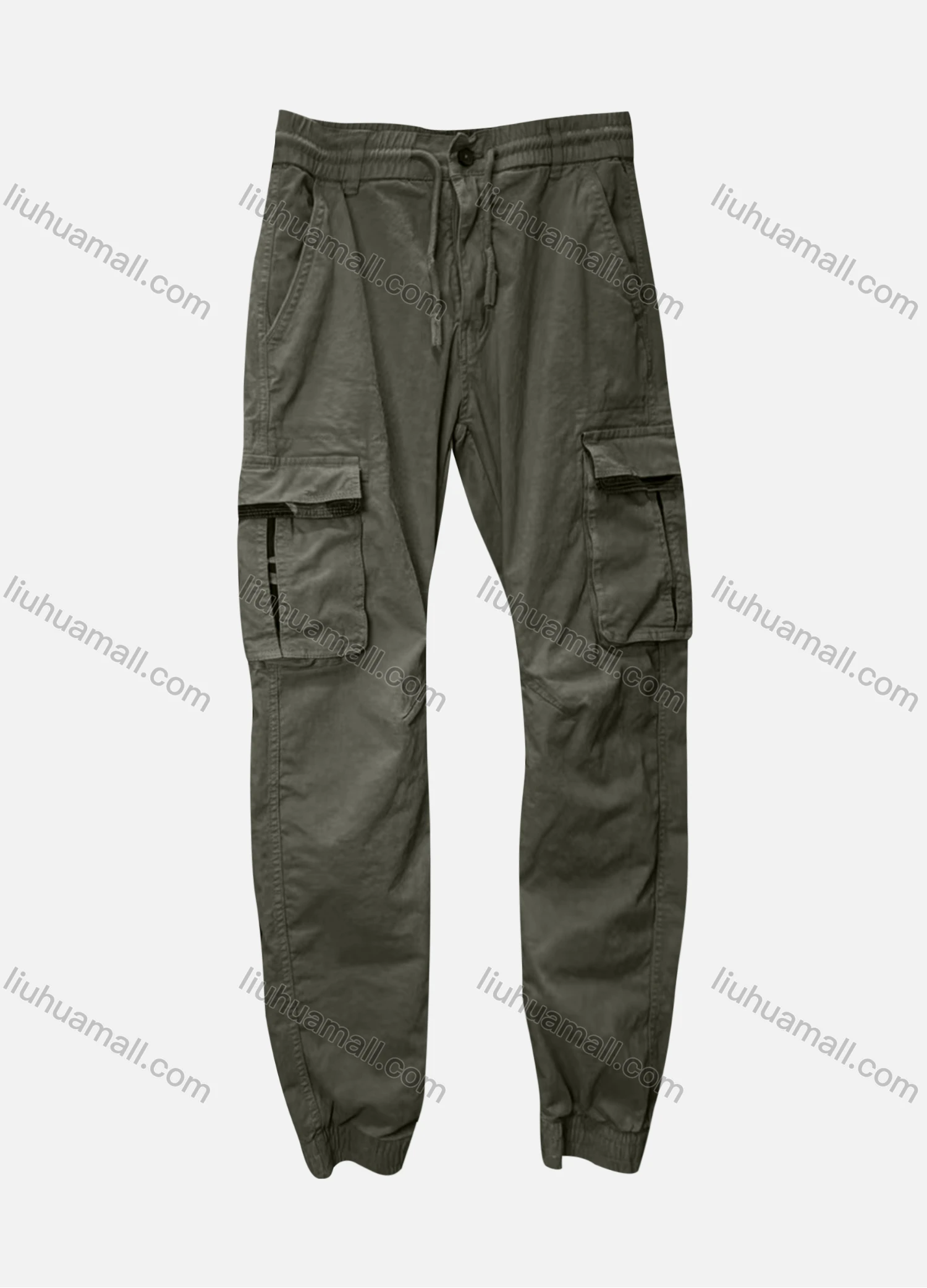 Wholesale Men's Casual Plain Ankle Length Multiple Pockets Drawstring Joggers - Liuhuamall