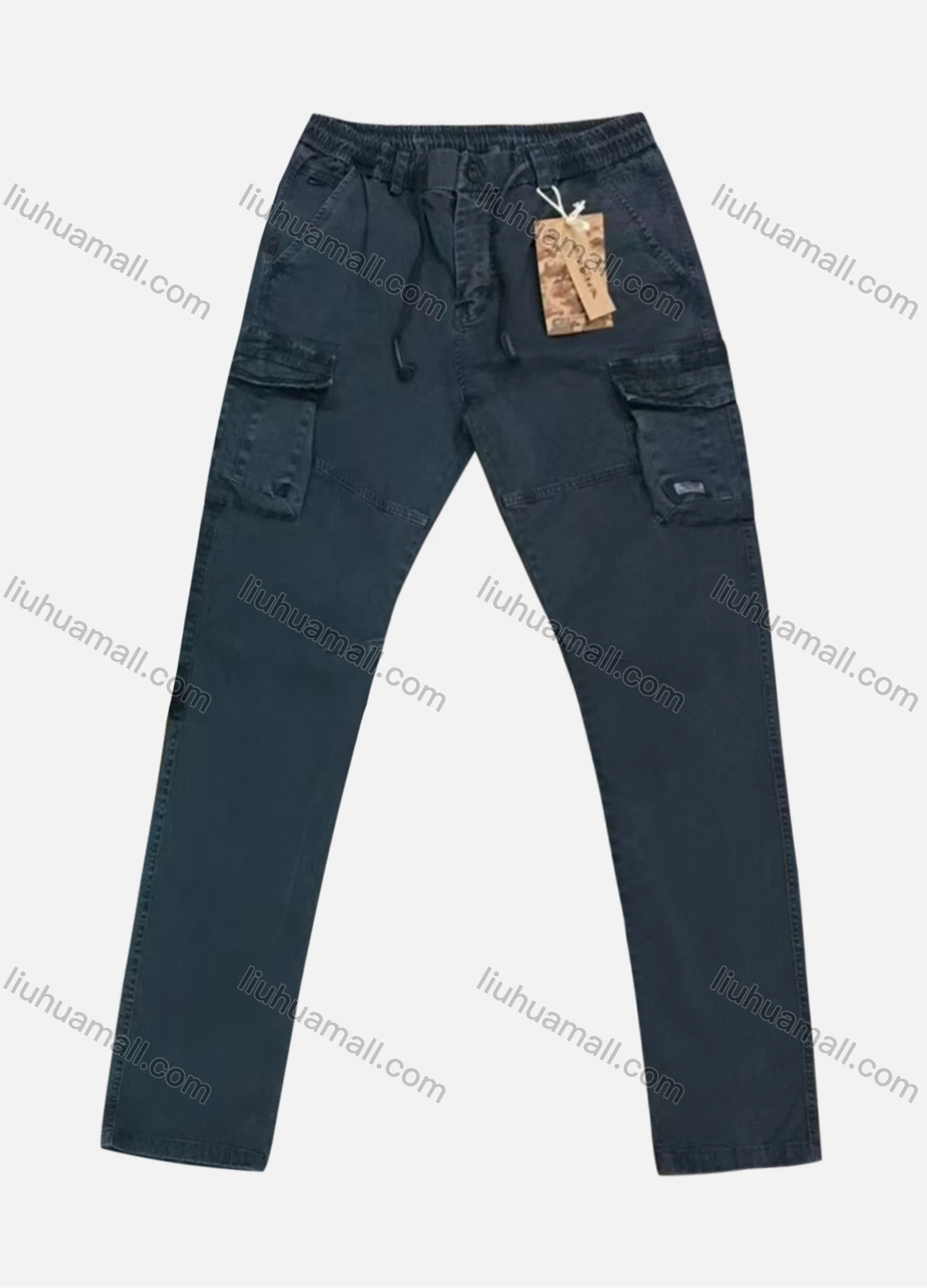 Wholesale Men's Casual Plain Drawstring Straight Leg Ankle Length Cargo Pants - Liuhuamall