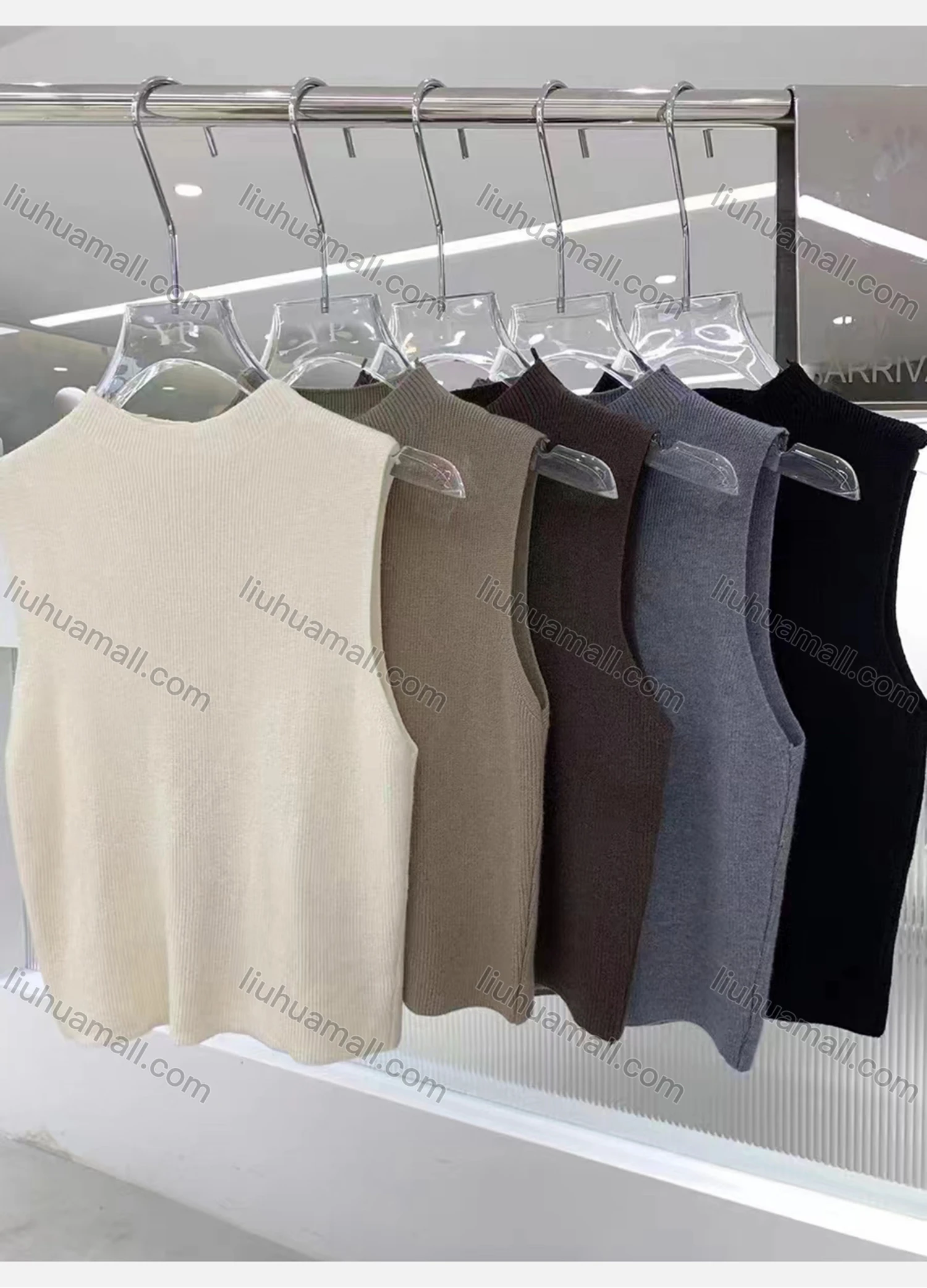 Wholesale Women's Casual Plain Crew Neck Rib-knit Tank Top - Liuhuamall