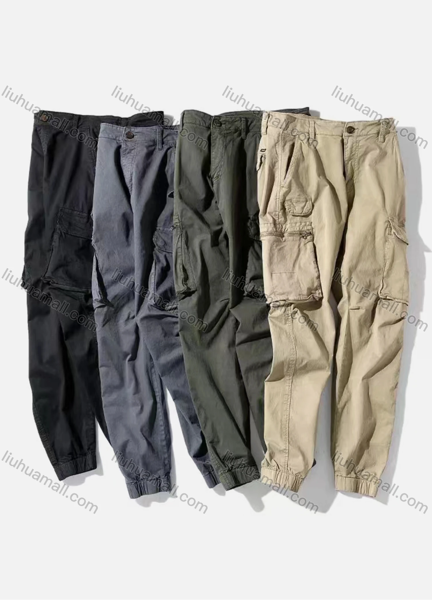 Wholesale Men's Casual Plain Ankle Length Multiple Pockets Joggers - Liuhuamall