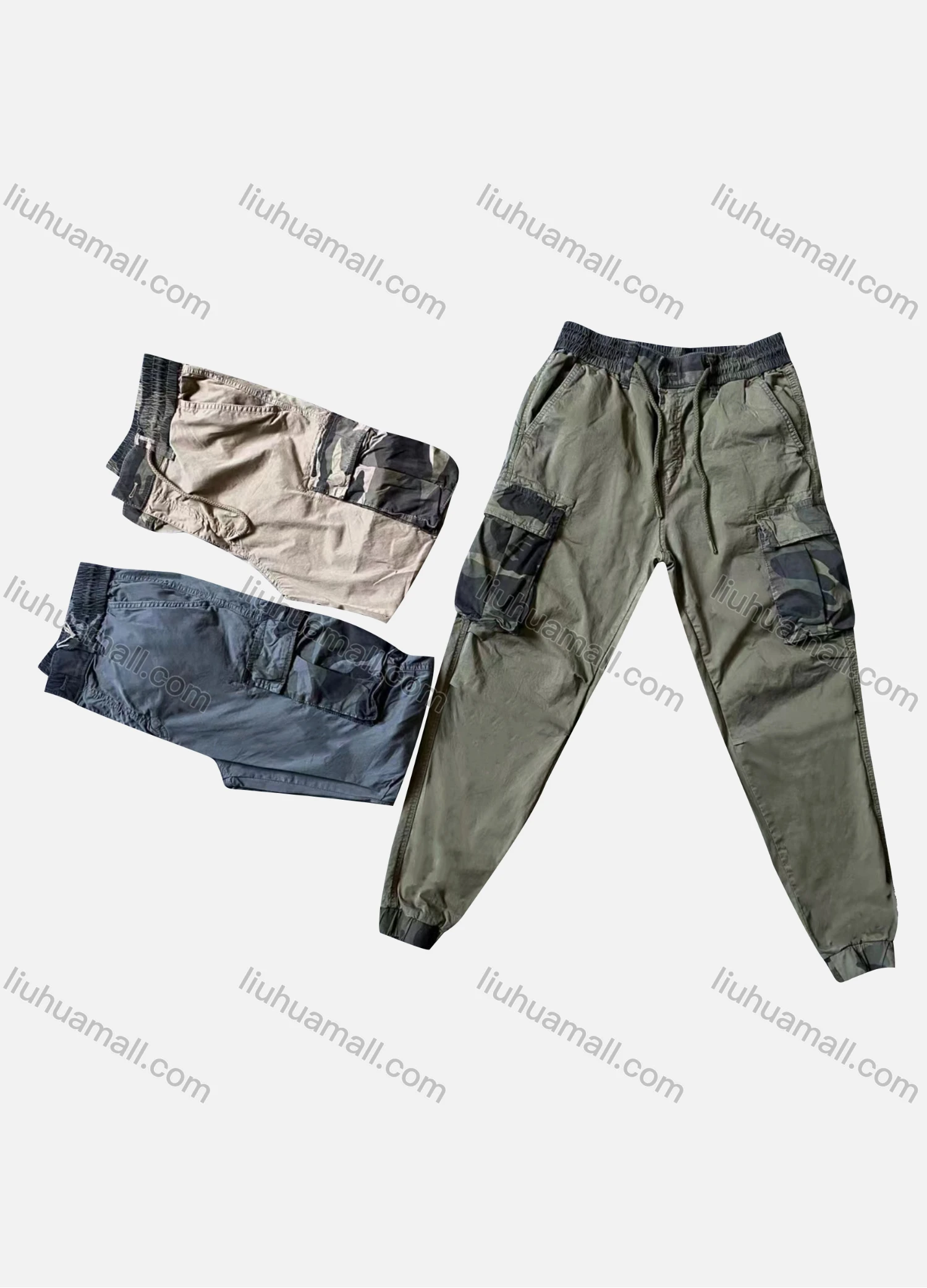Wholesale Men's Casual Plain Ankle Length Multiple Pockets Drawstring Joggers - Liuhuamall
