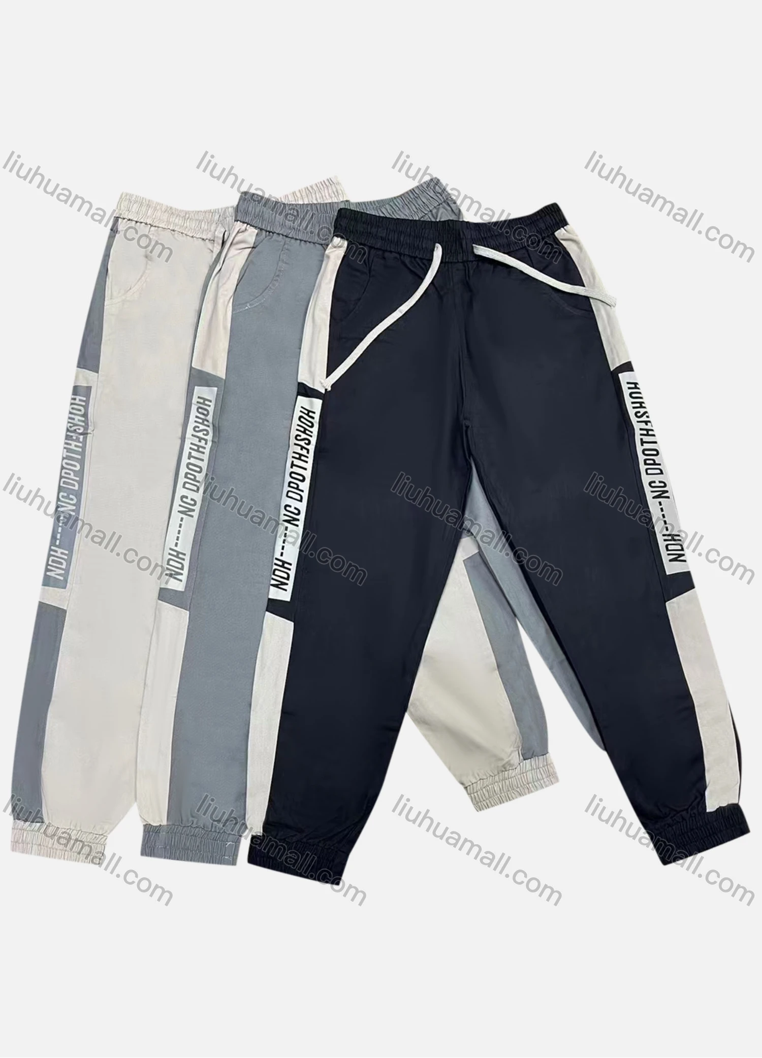 Wholesale Men's Casual Striped Letter Print Ankle Length Drawstring Joggers - Liuhuamall