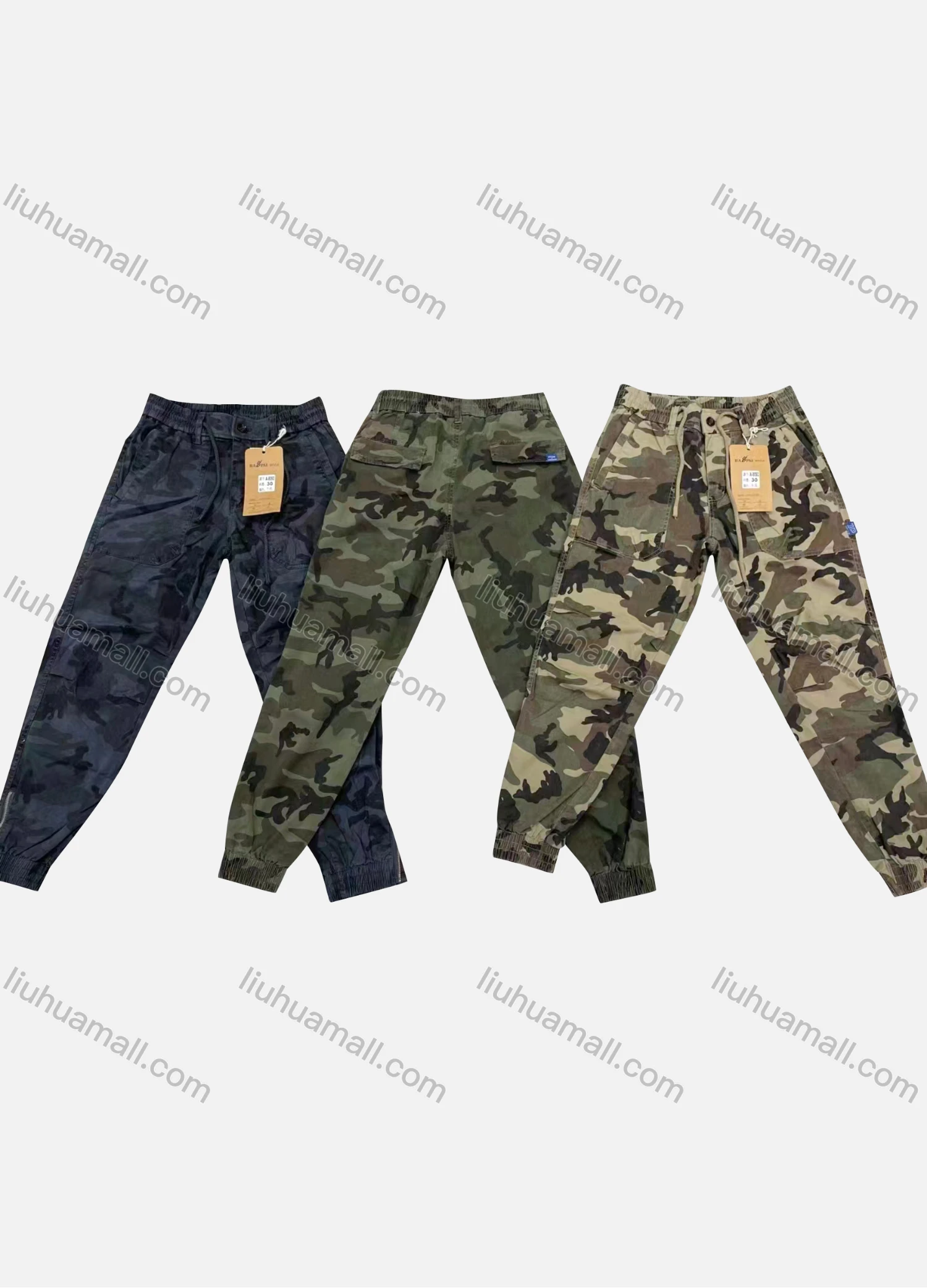 Wholesale Men's Casual Camouflage Print Ankle Length Drawstring Joggers - Liuhuamall