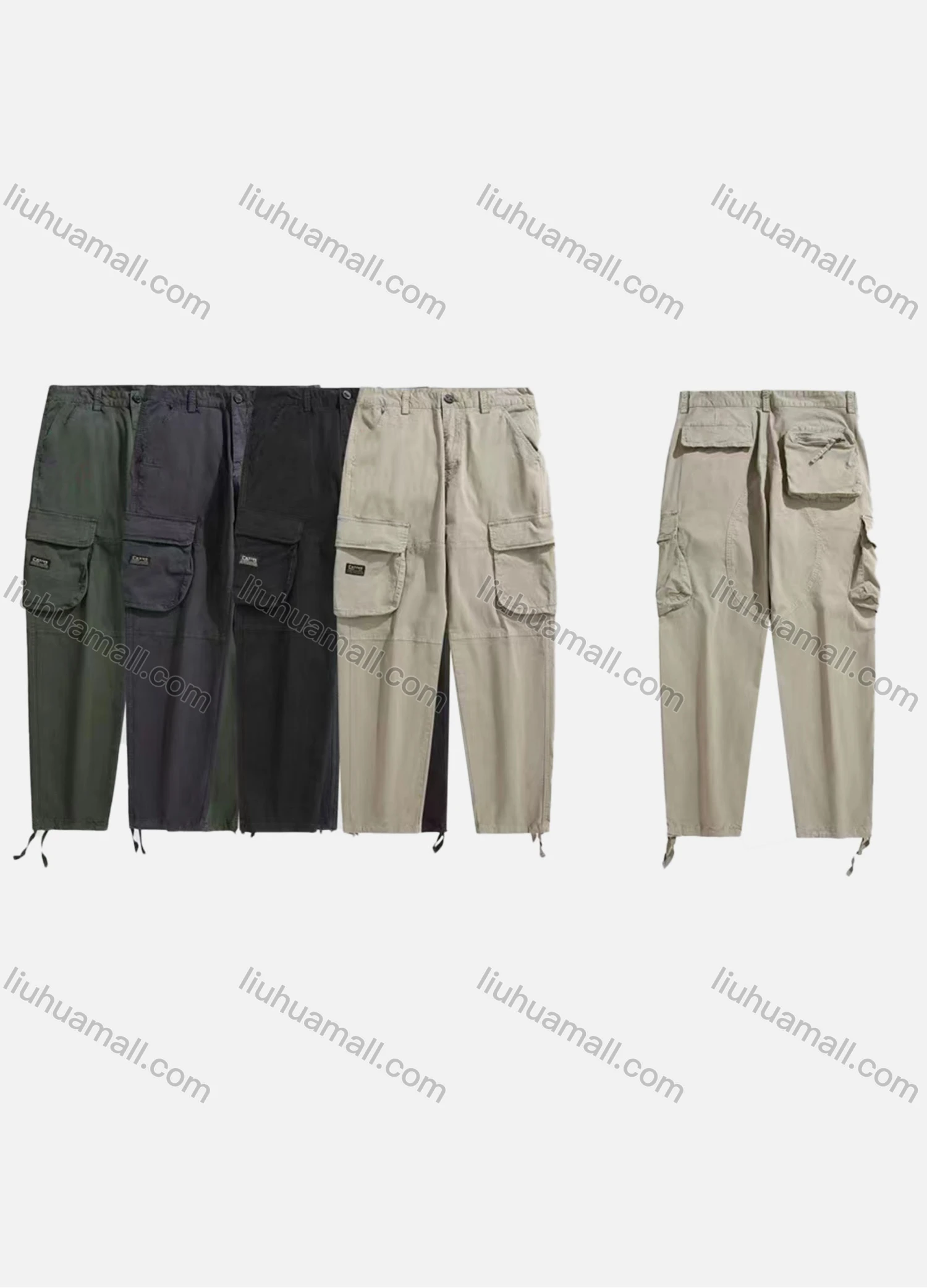 Wholesale Men's Casual Plain Straight Leg Ankle Length Cargo Pants - Liuhuamall