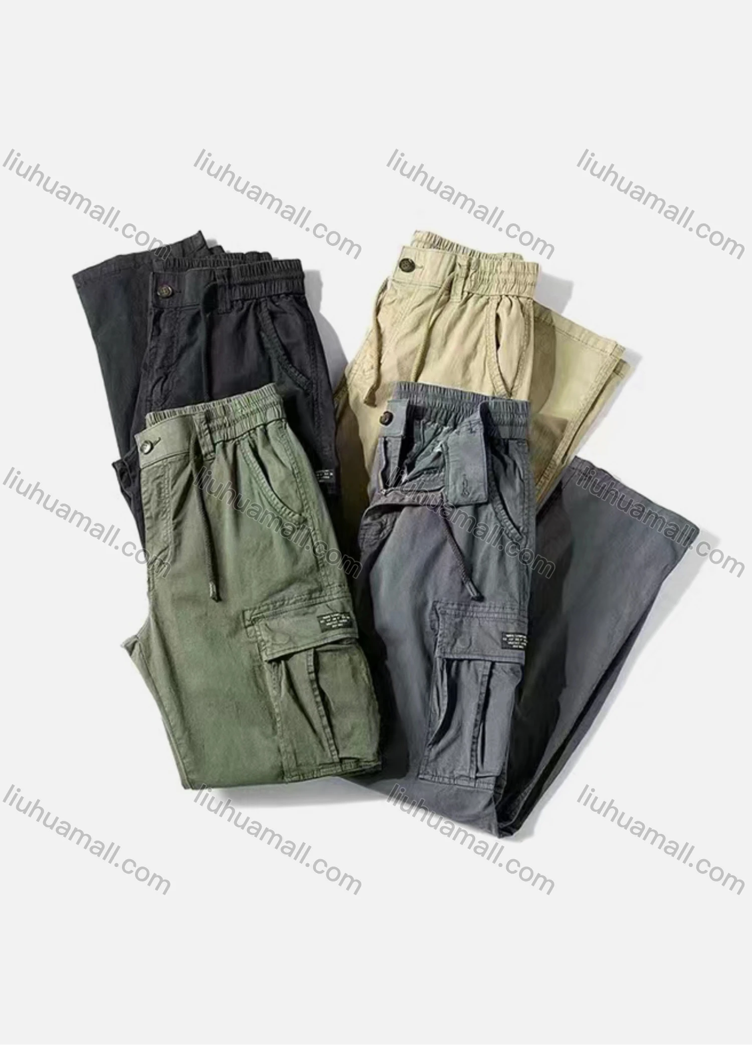 Wholesale Men's Casual Plain Straight Leg Ankle Length Cargo Pants - Liuhuamall