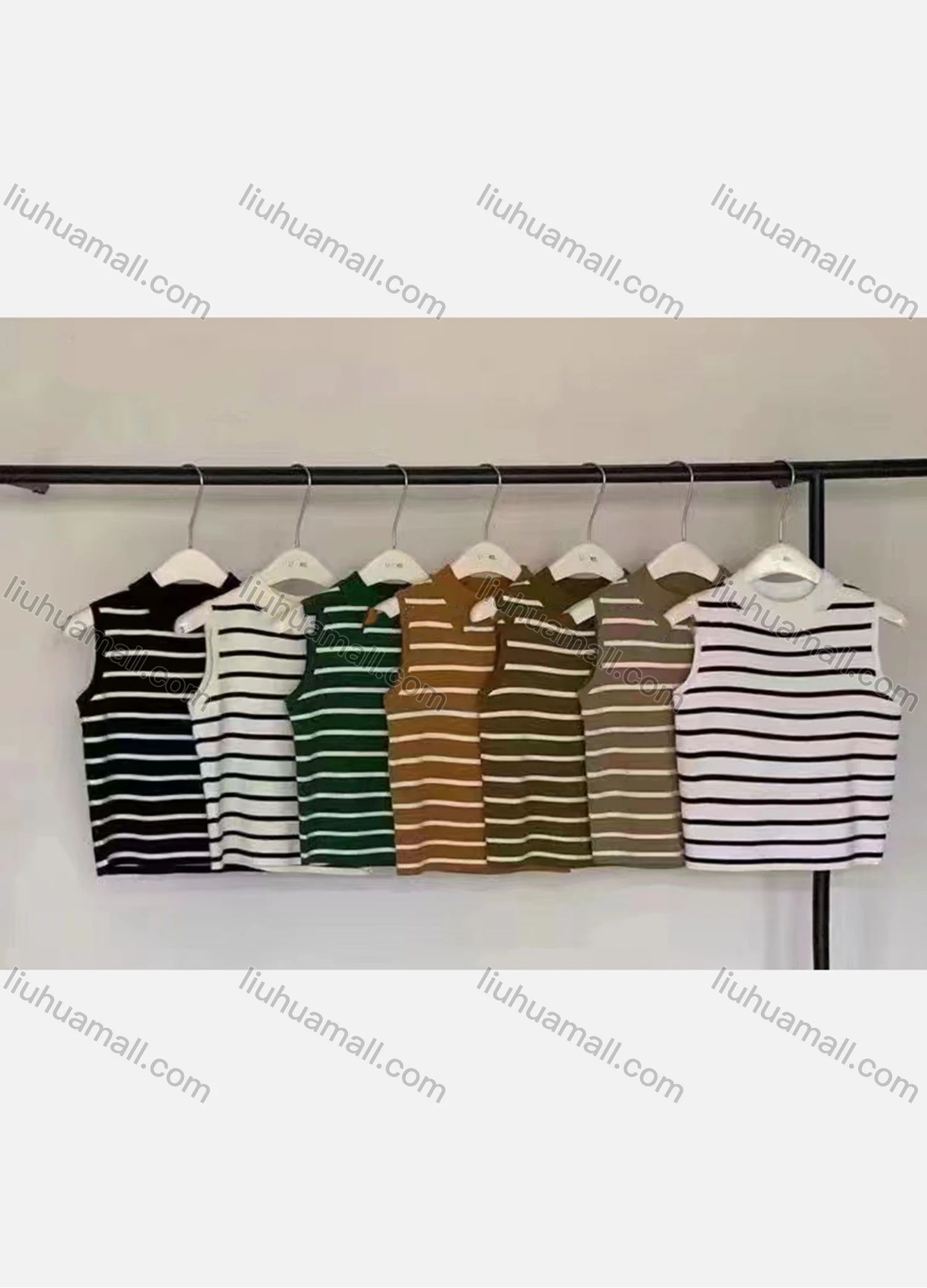 Wholesale Women's Casual Striped Crew Neck Rib-knit Tank Top - Liuhuamall